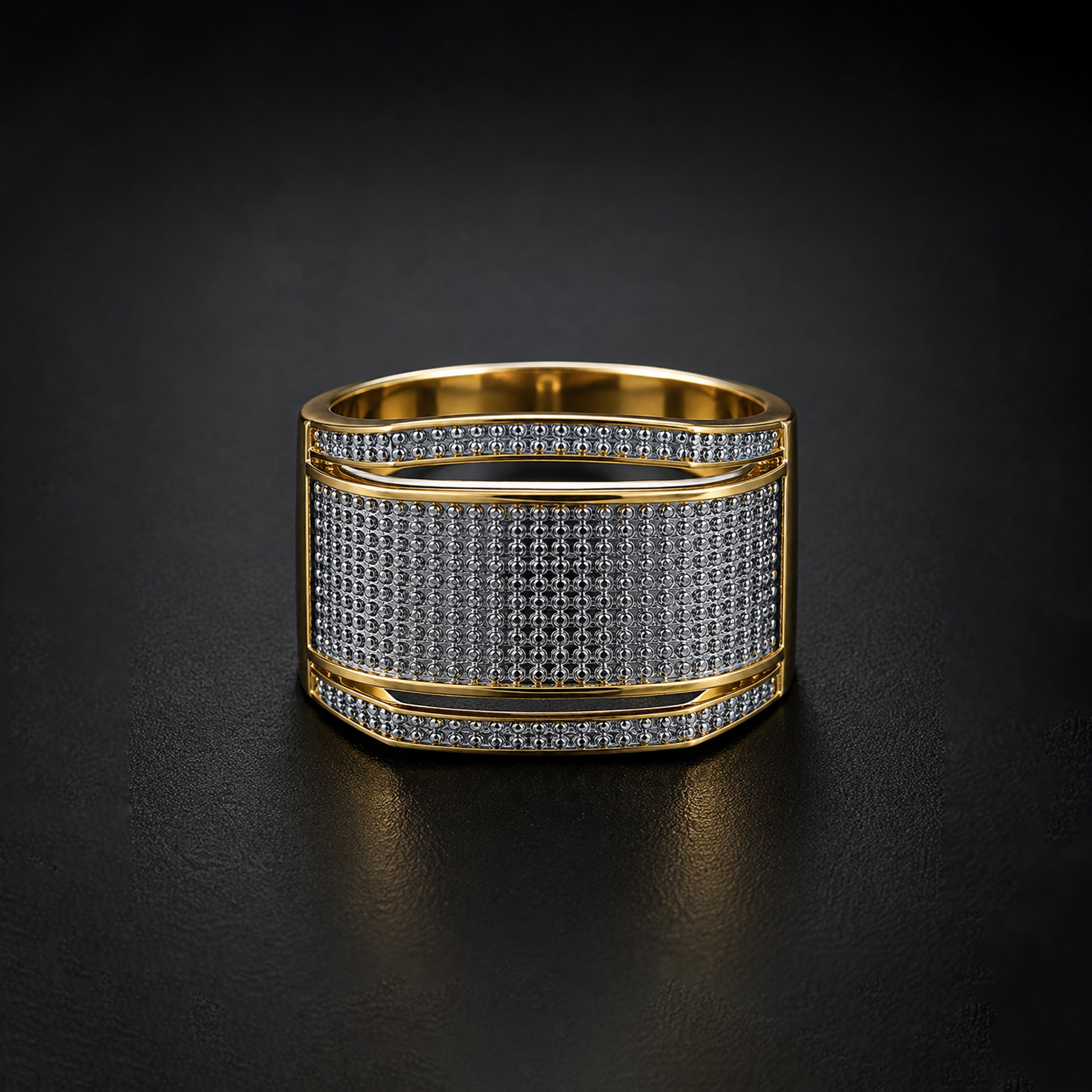 Men’s Gold-Tone Silver Textured Ring GMR -13