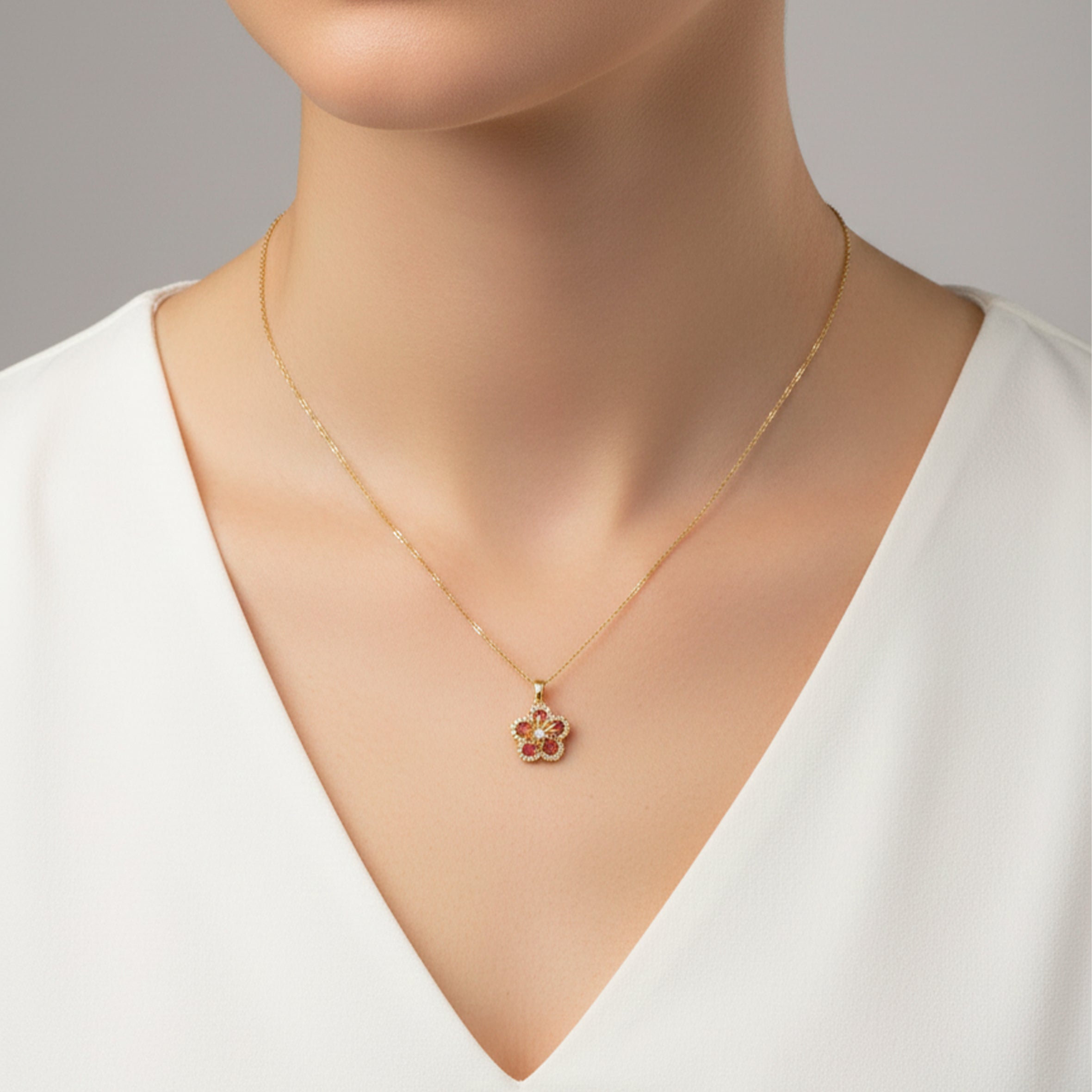 Pink Blossom Crystal Pendant Women Necklace GWN -123
