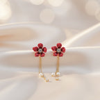 Ruby Blossom Pearl Tassel Earrings GWE -119