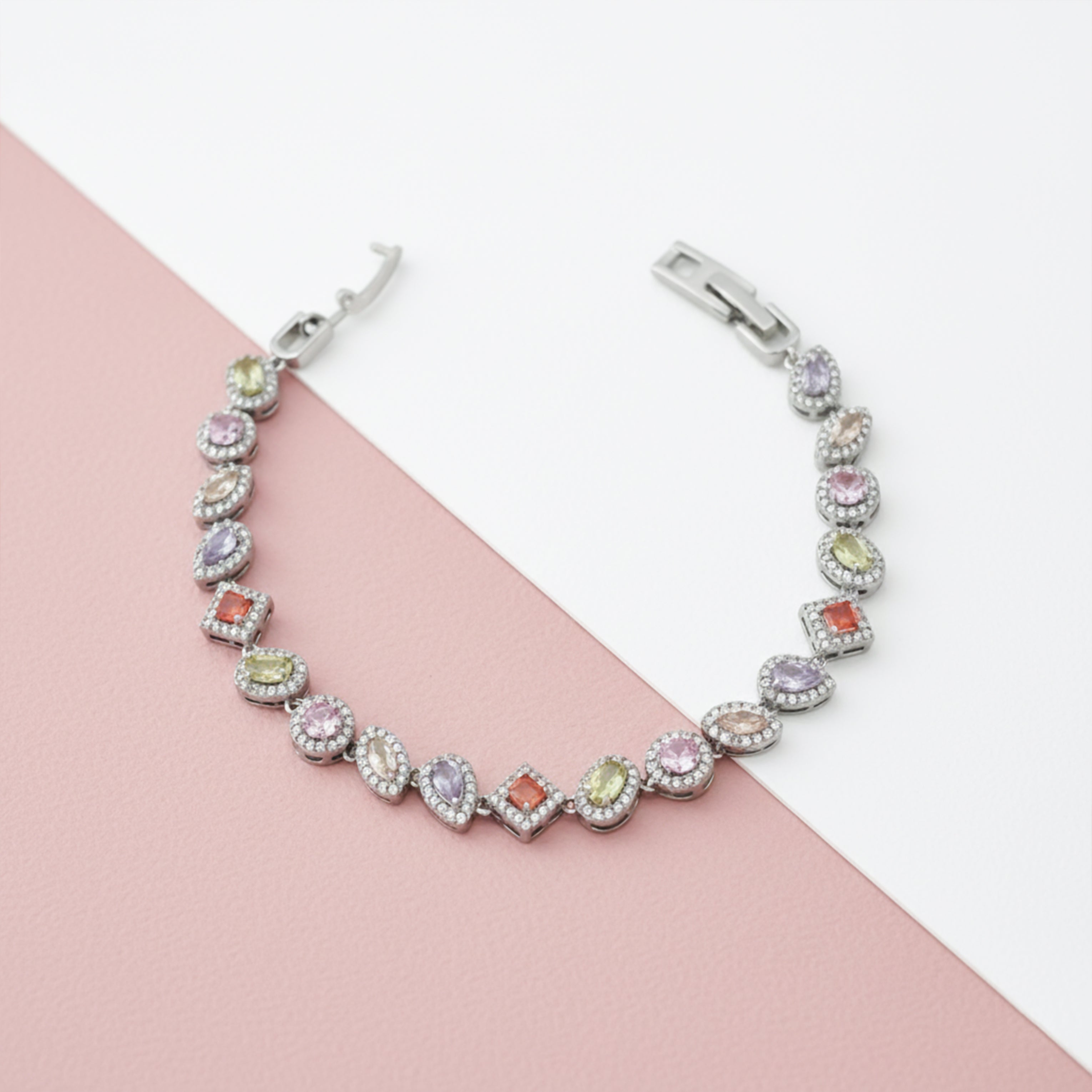 Pastel Multicolor Halo Tennis Bracelet GWB -136