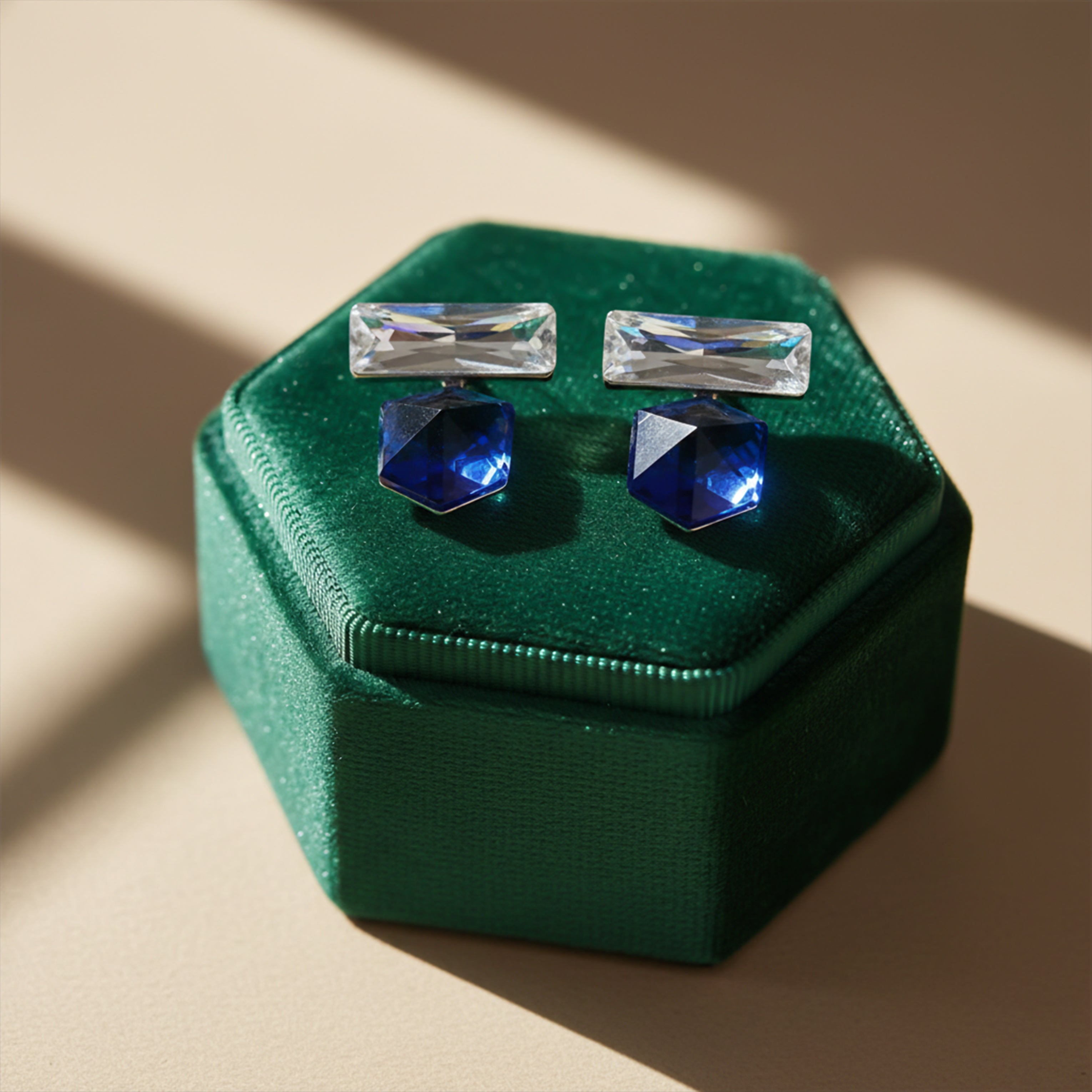 Blue & Clear Crystal Geometric Drop Earrings GWE -156