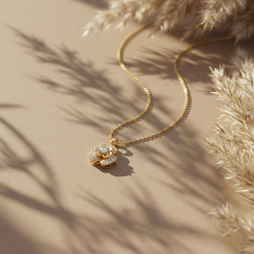 Floral CZ Pendant Necklace GWN -108
