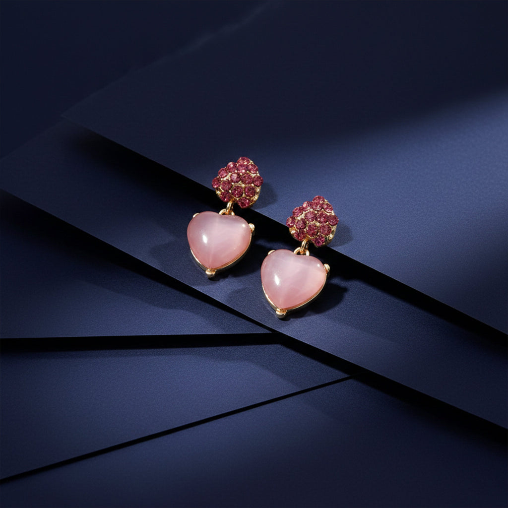 Pink Heart Crystal Earrings GWE -204