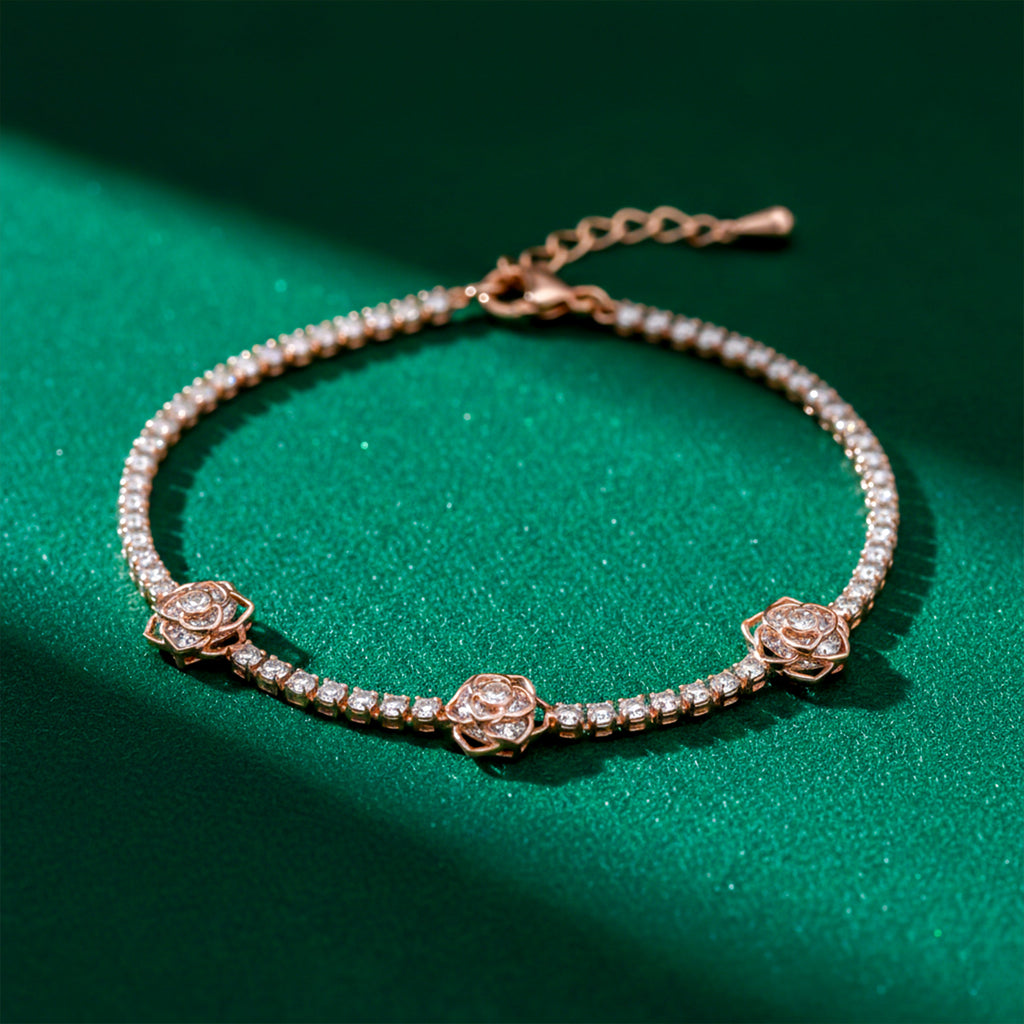 Rose Gold Floral Tennis Bracelet GWB -107