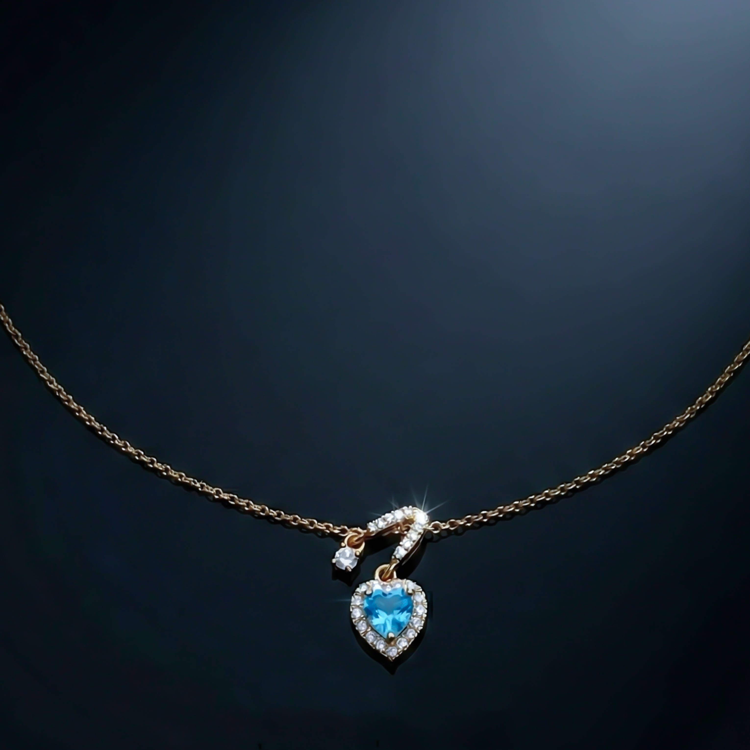 Blue Heart Drop Pendant Necklace GWN -110