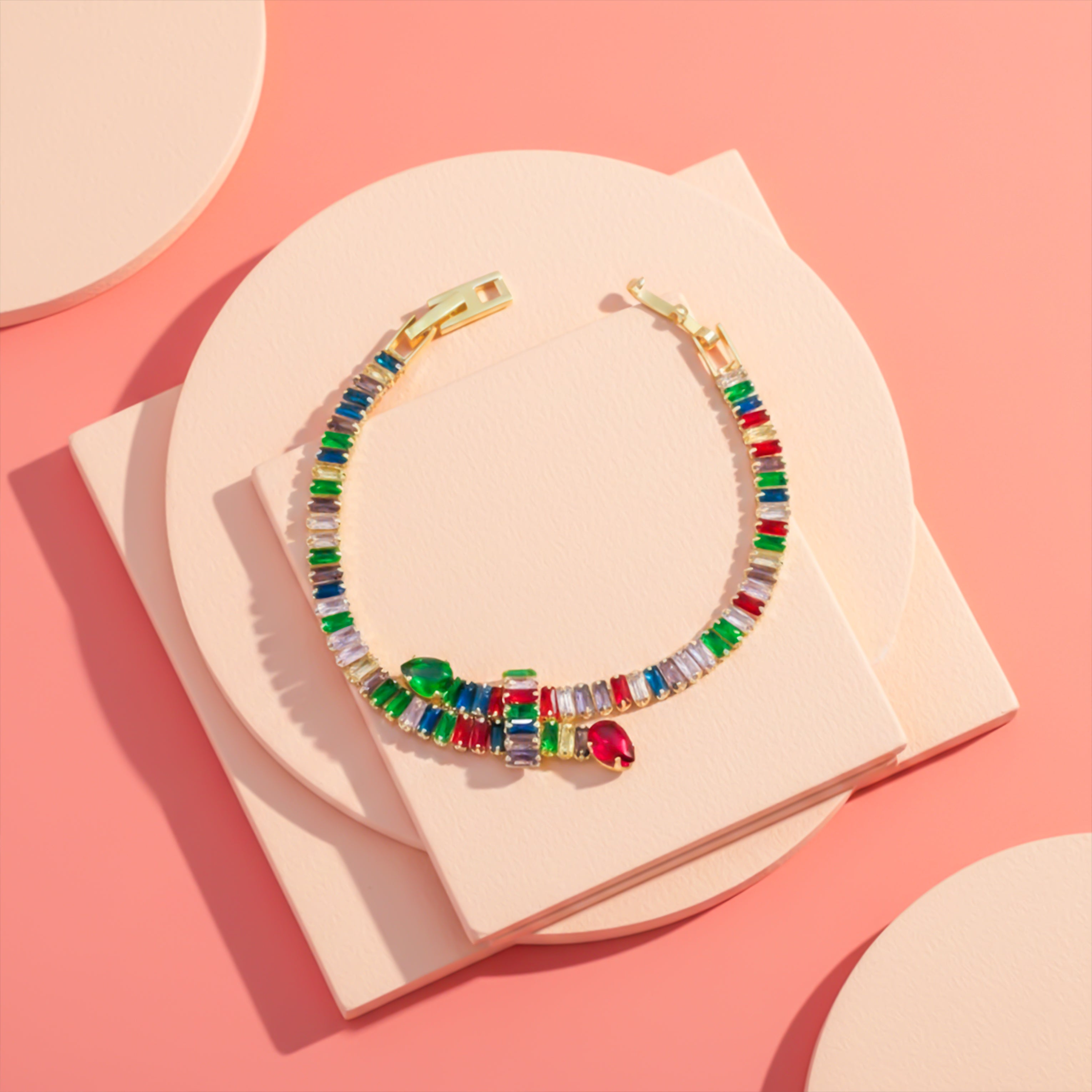 Rainbow Baguette Charm Bracelet GWB -128