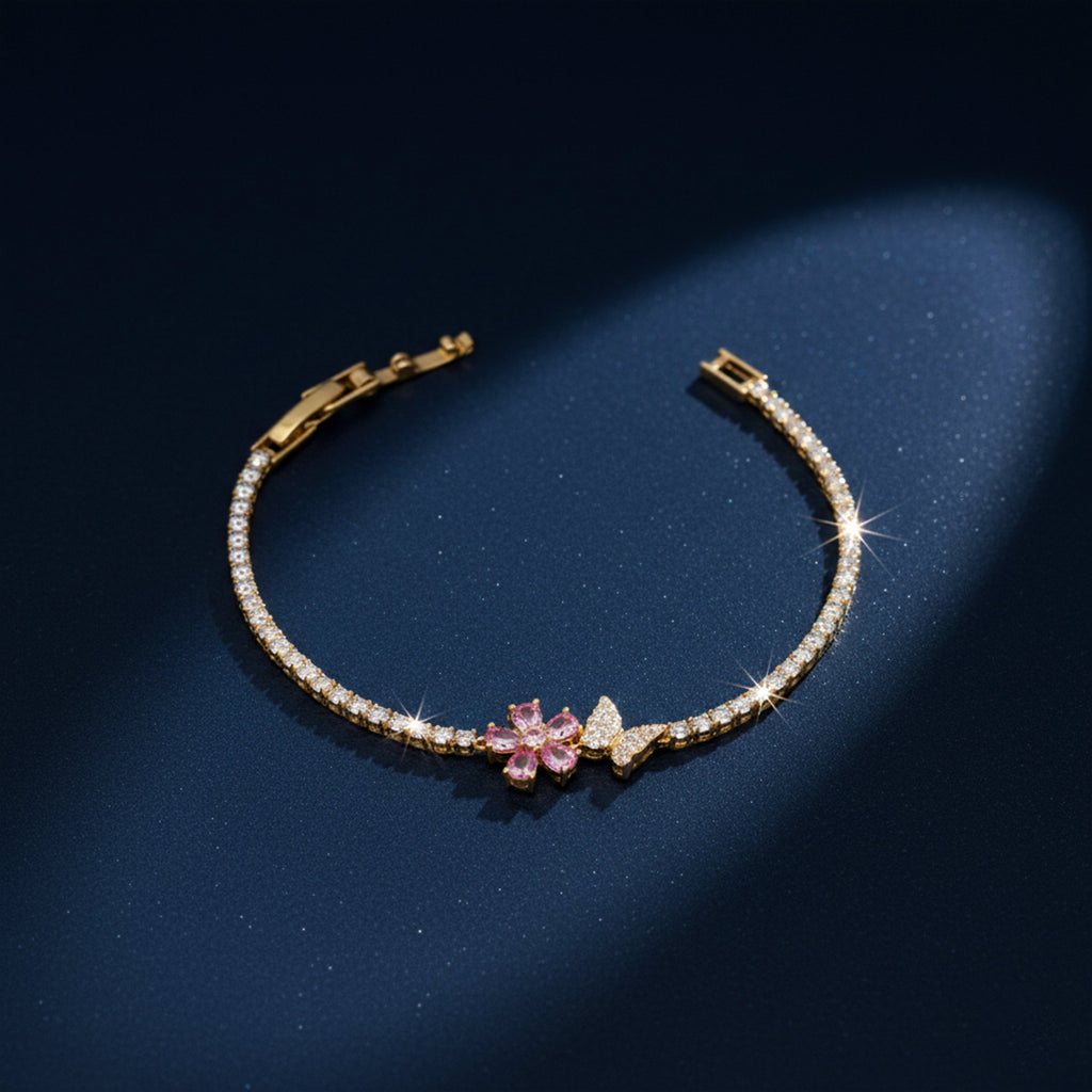 Pink Blossom Butterfly Tennis Bracelet GWB -93