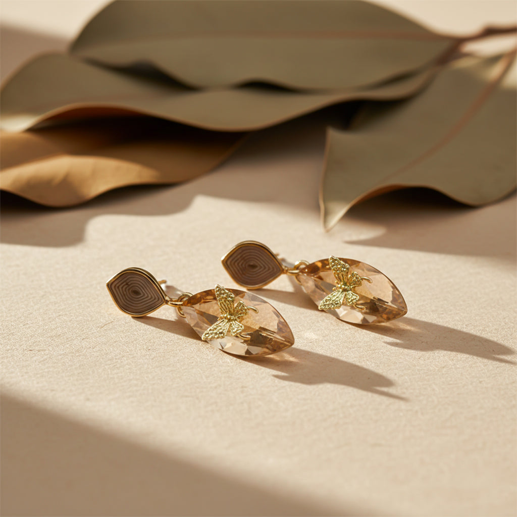 Butterfly Crystal Drop Earrings GWE -217