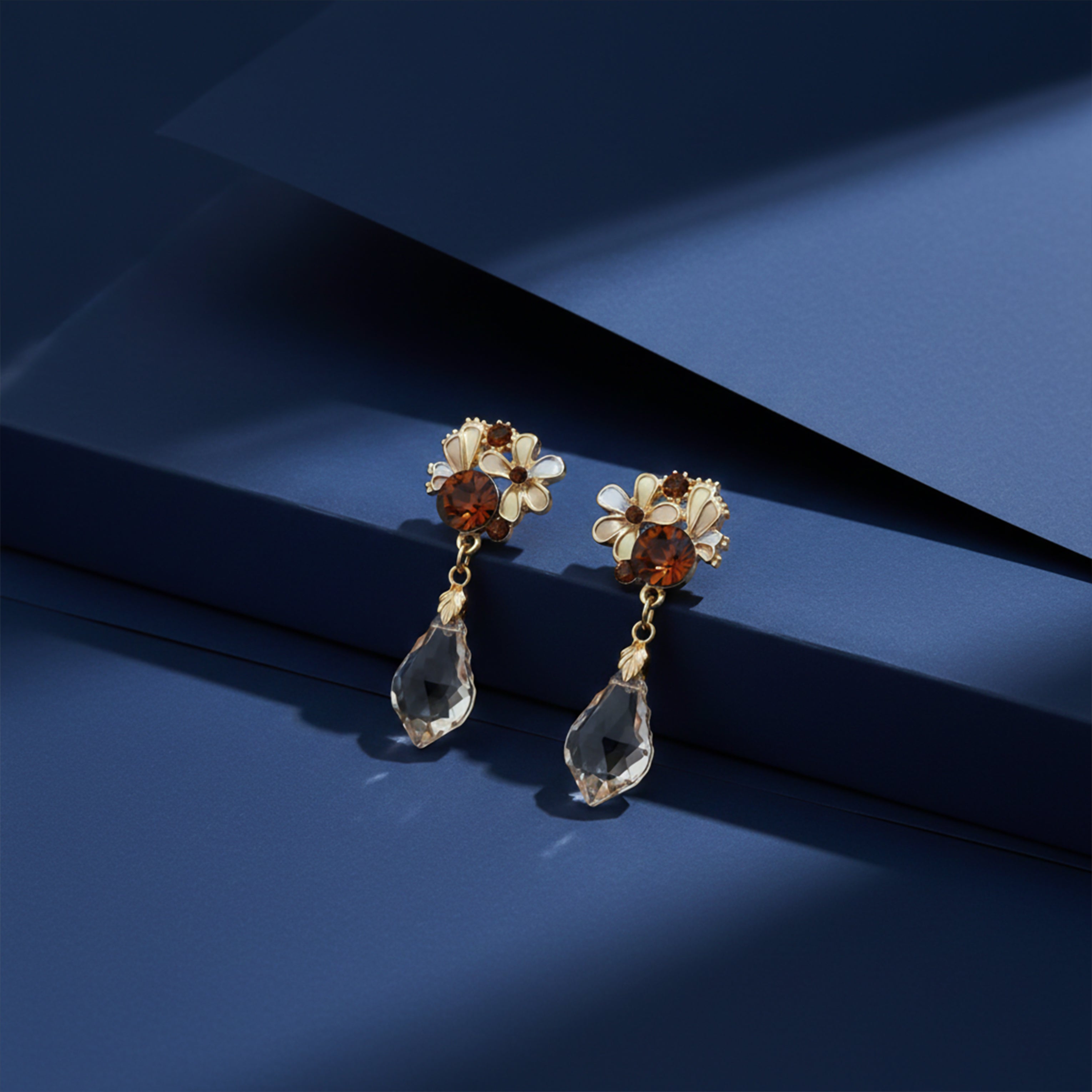 Brown Crystal Floral Drop Earrings GWE -195