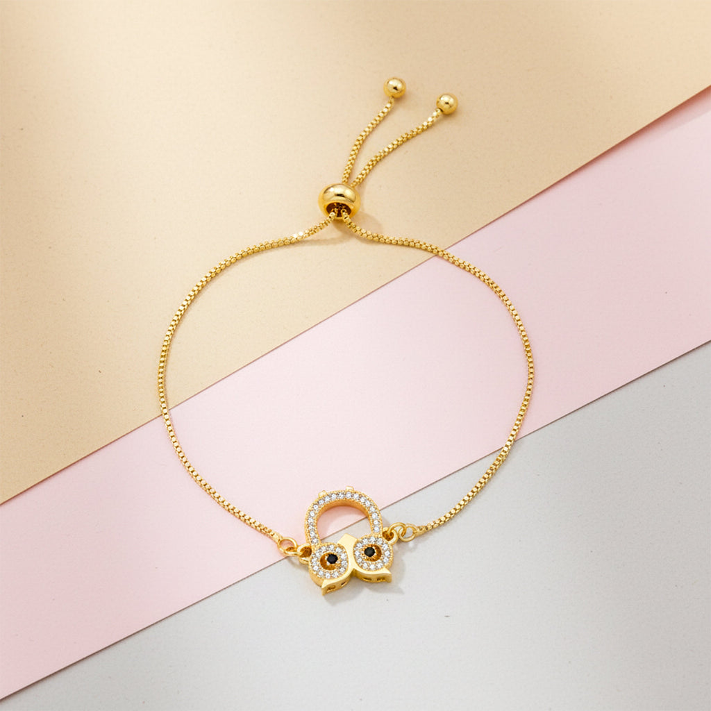 Gold CZ Owl Adjustable Bracelet GWB -164
