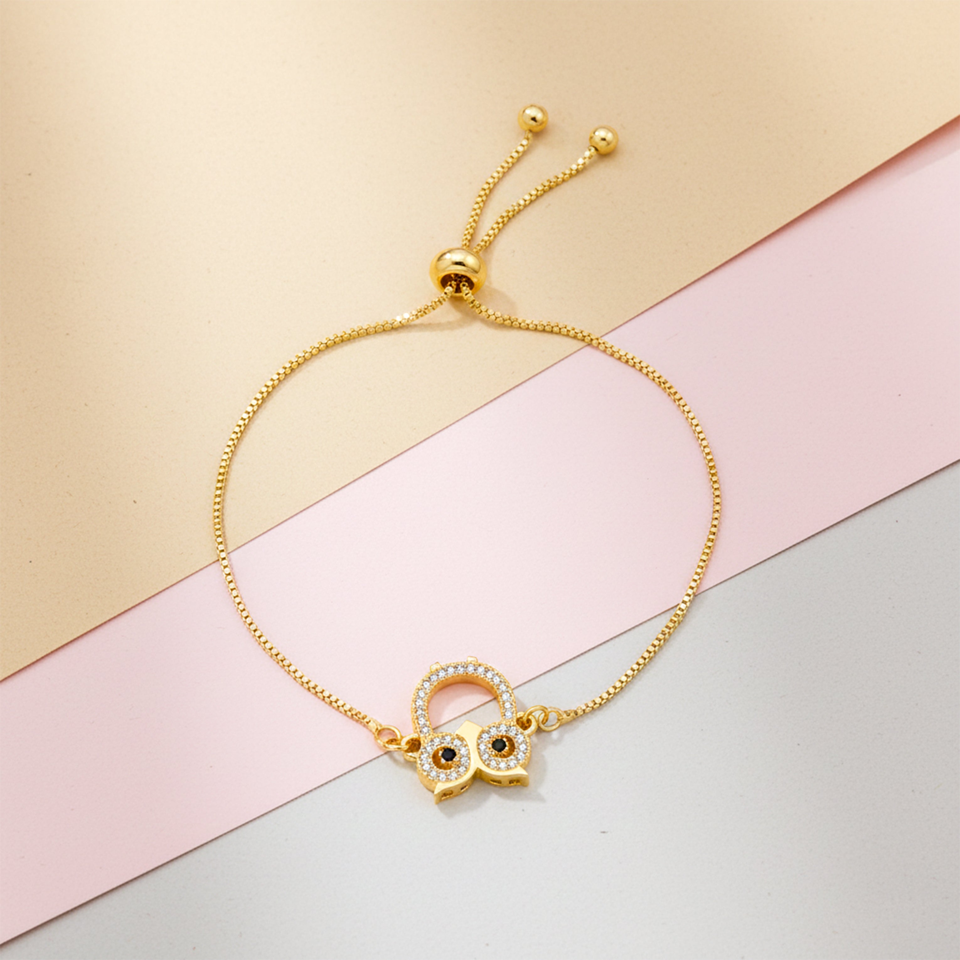 Gold CZ Owl Adjustable Bracelet GWB -164