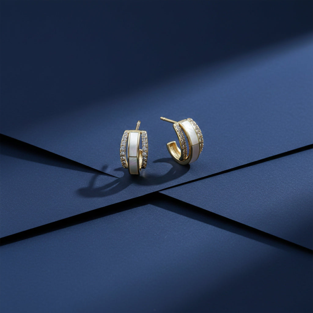 Mother-of-Pearl Crystal Hoop Earrings GWE -158