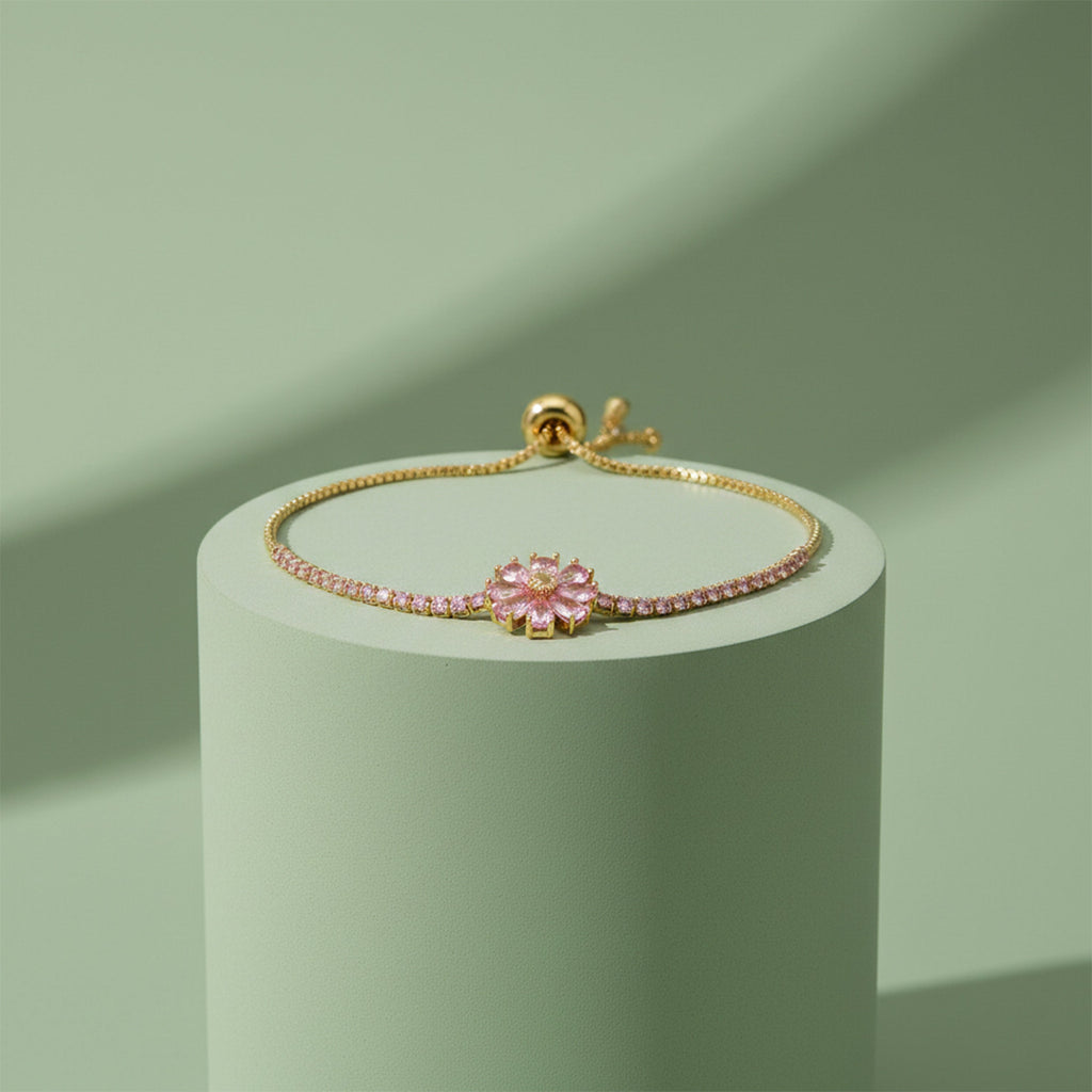 Gold Pink Floral Bracelet GWB -154