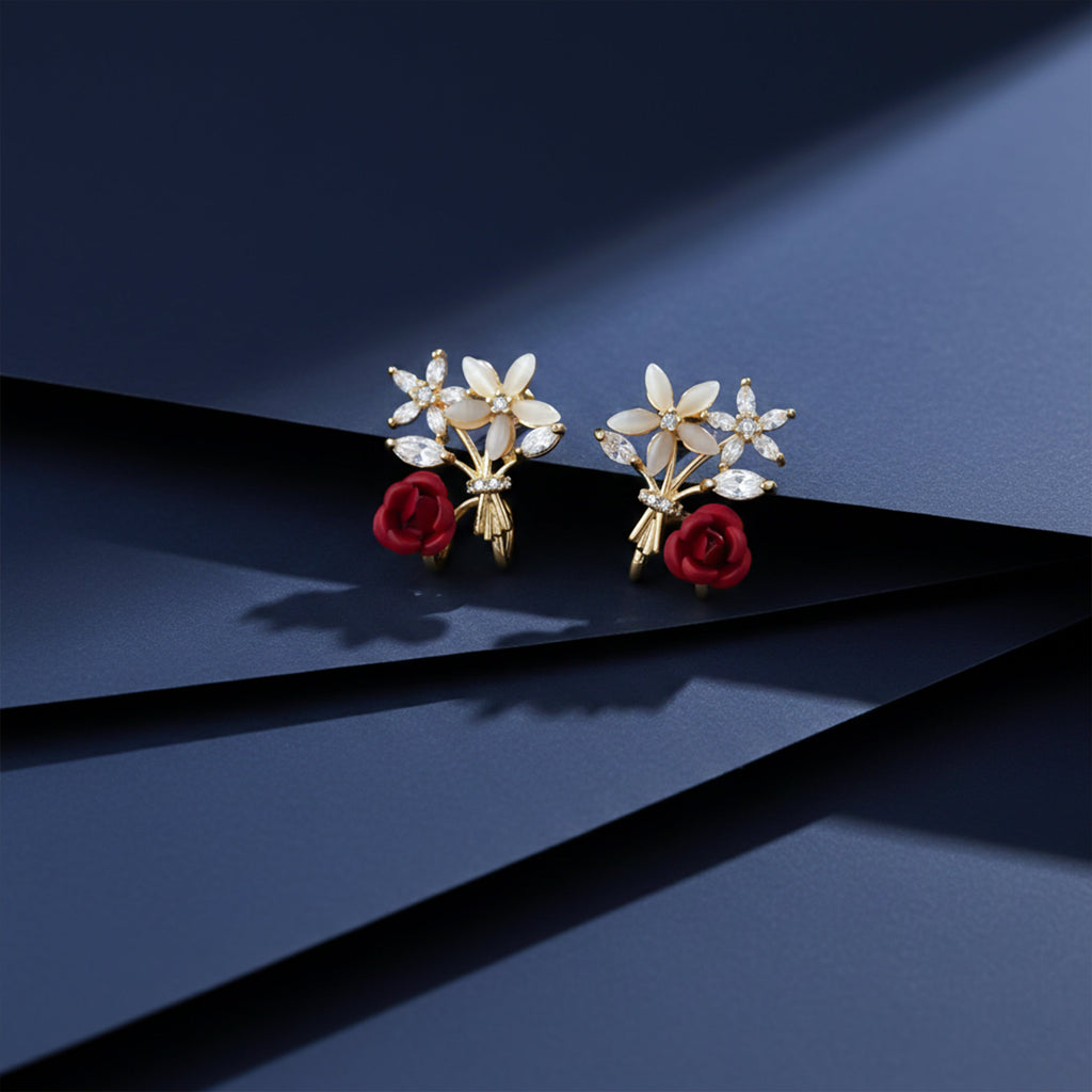 Floral Bouquet Crystal Stud Earrings GWE -145