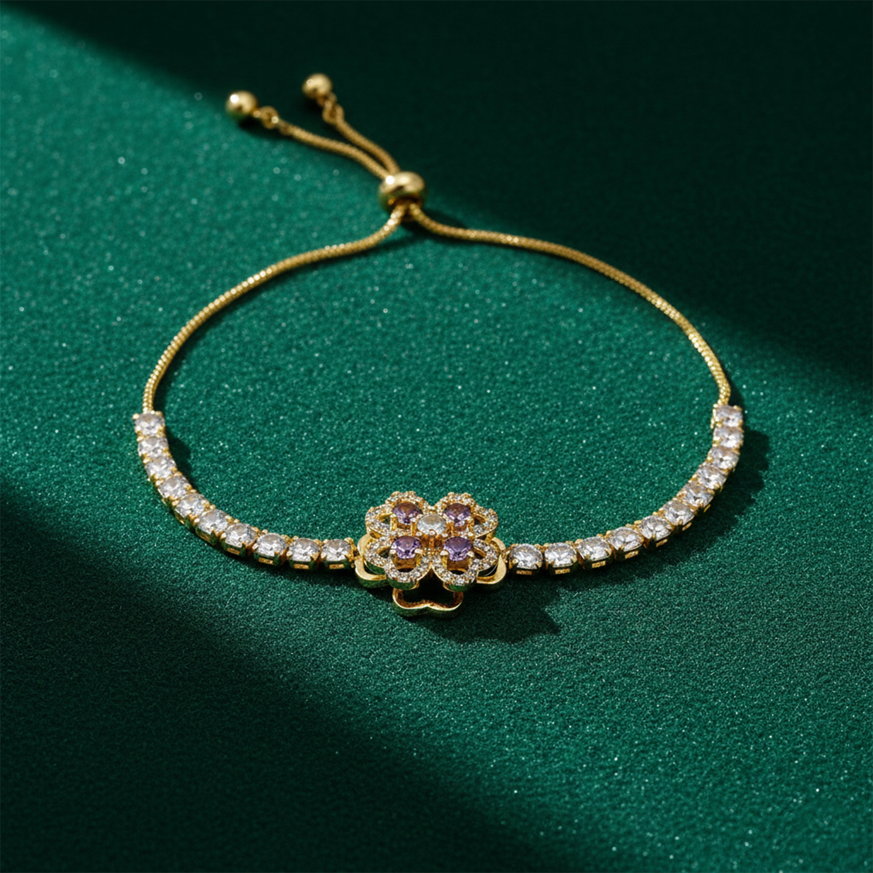 Gold Floral Adjustable Tennis Bracelet GWB -109