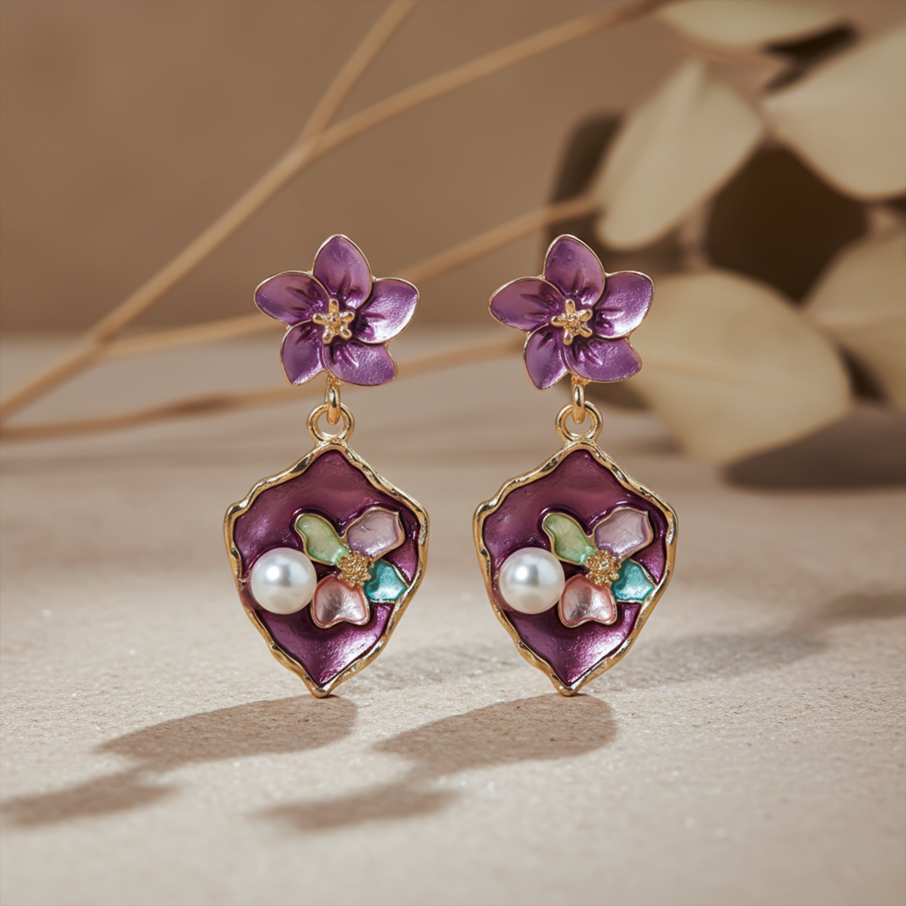 Purple Floral Earrings GWE -180