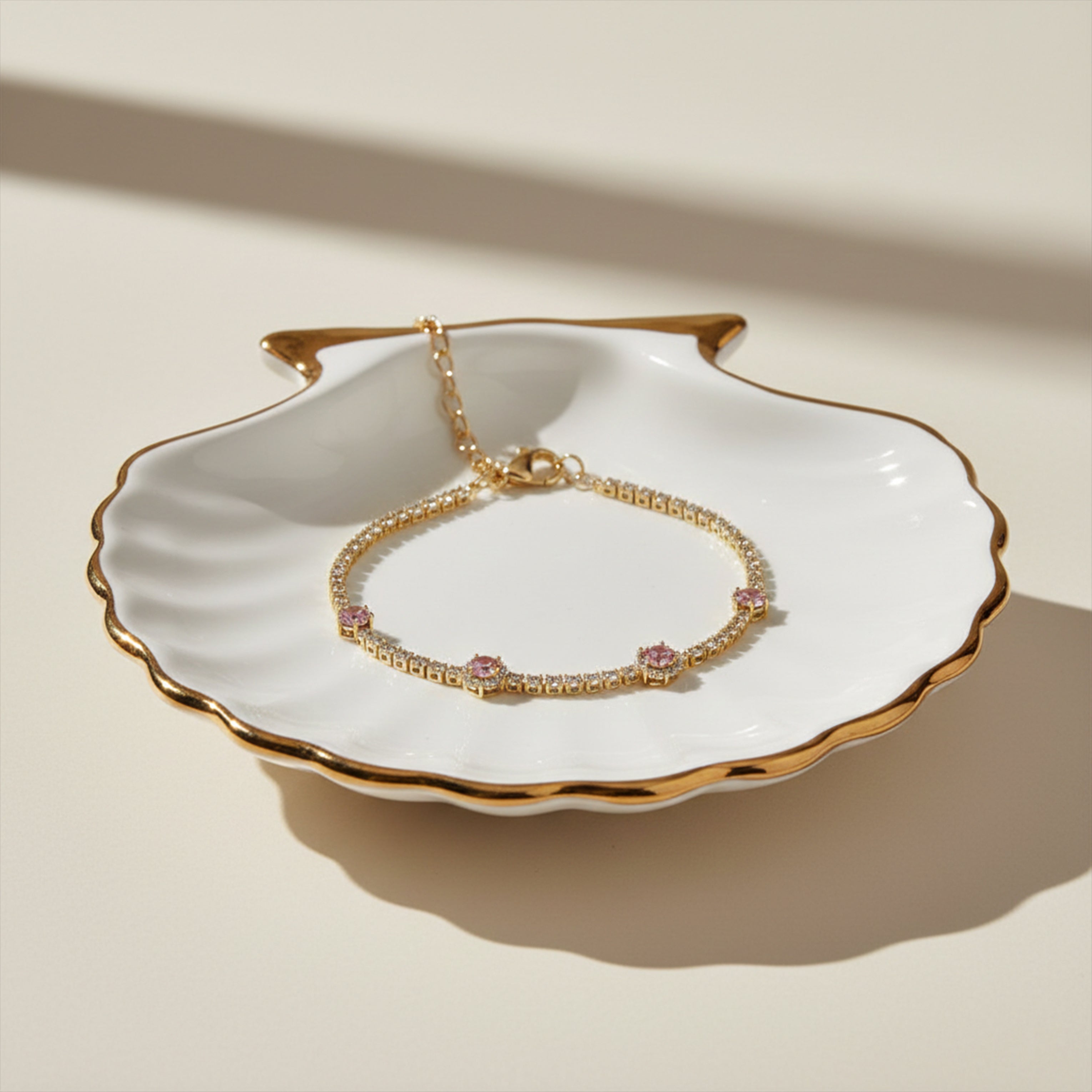 Gold Pink Halo Tennis Bracelet GWB -105