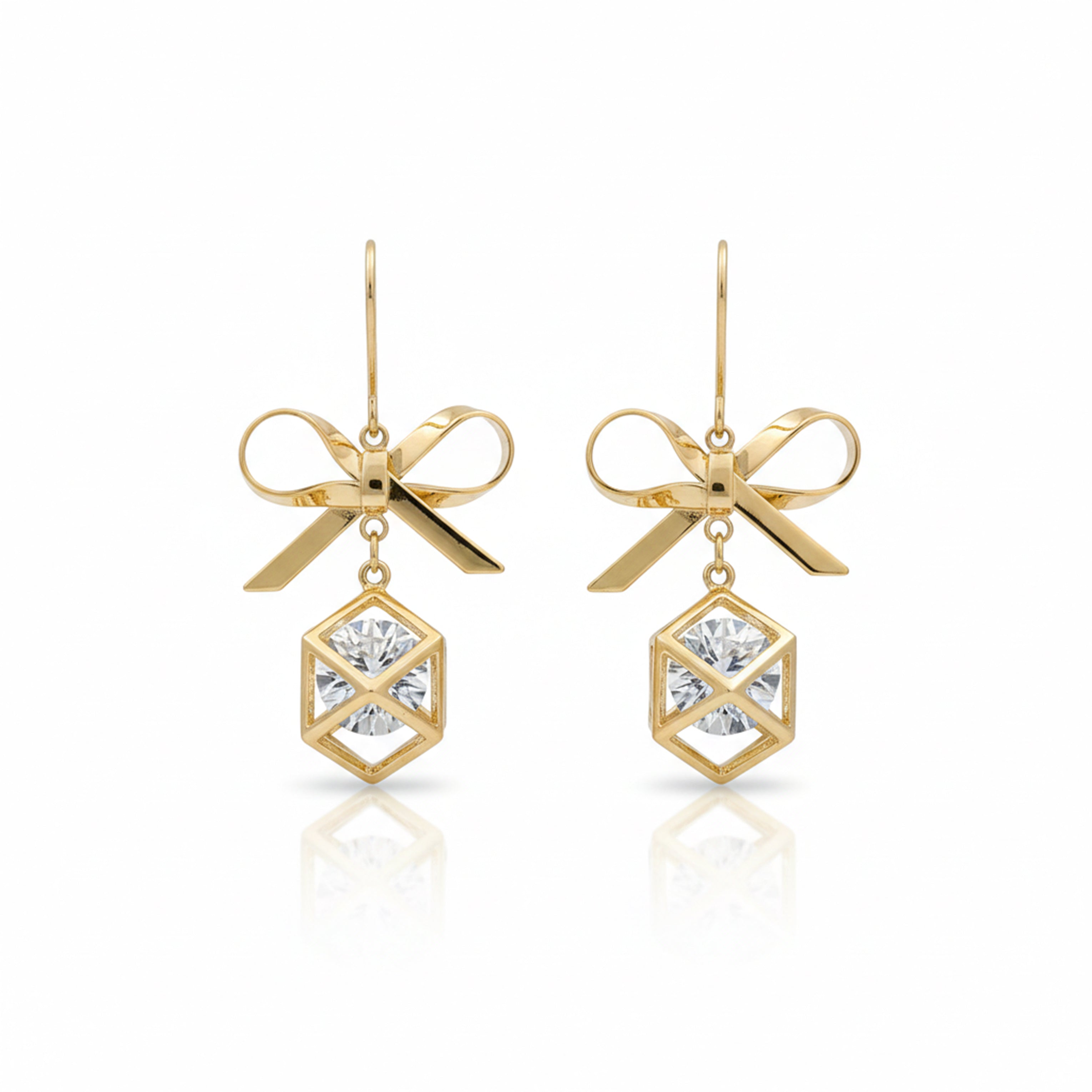 Golden Bow Cube Drop Earrings GWE -110