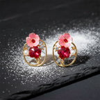 Red Floral Crystal Earrings GWE -227