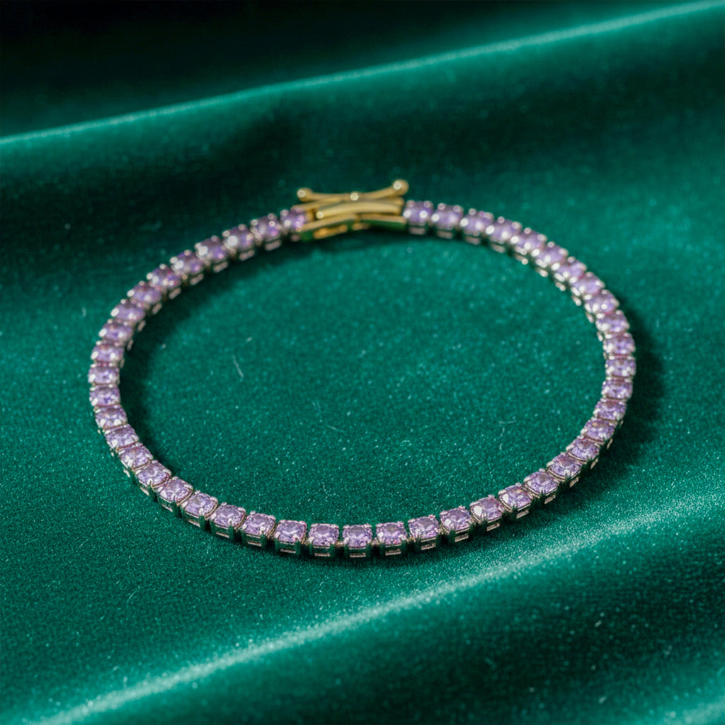 Golden Lavender Crystal Tennis Bracelet GWB -55