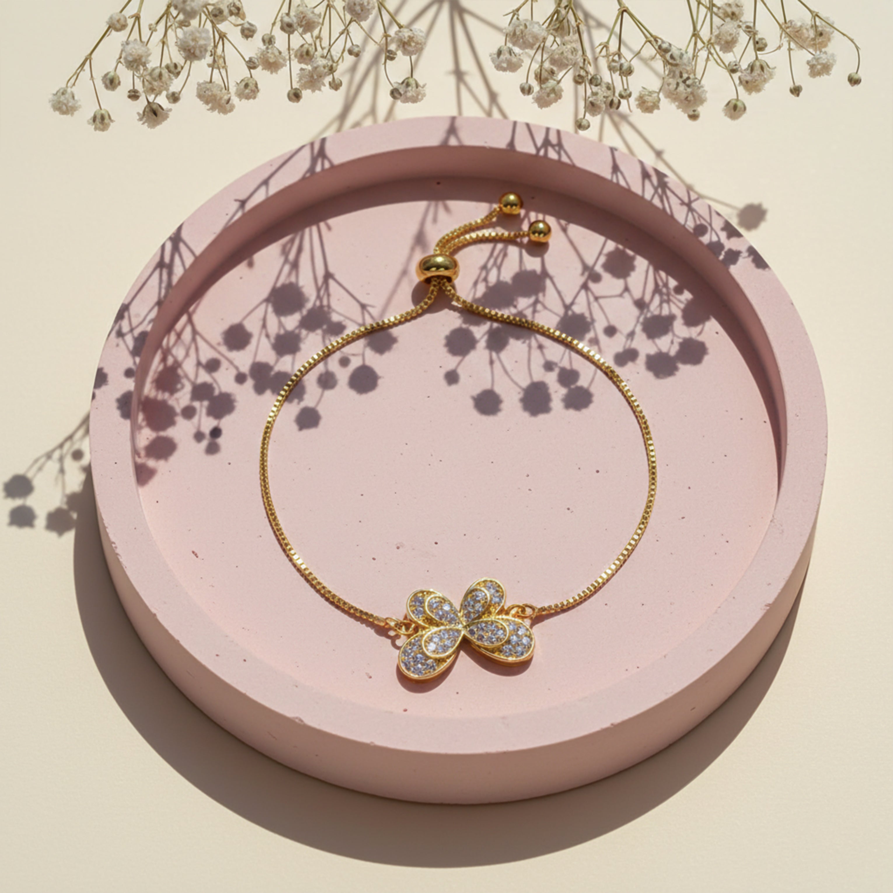 Gold CZ Butterfly Adjustable Bracelet GWB -162