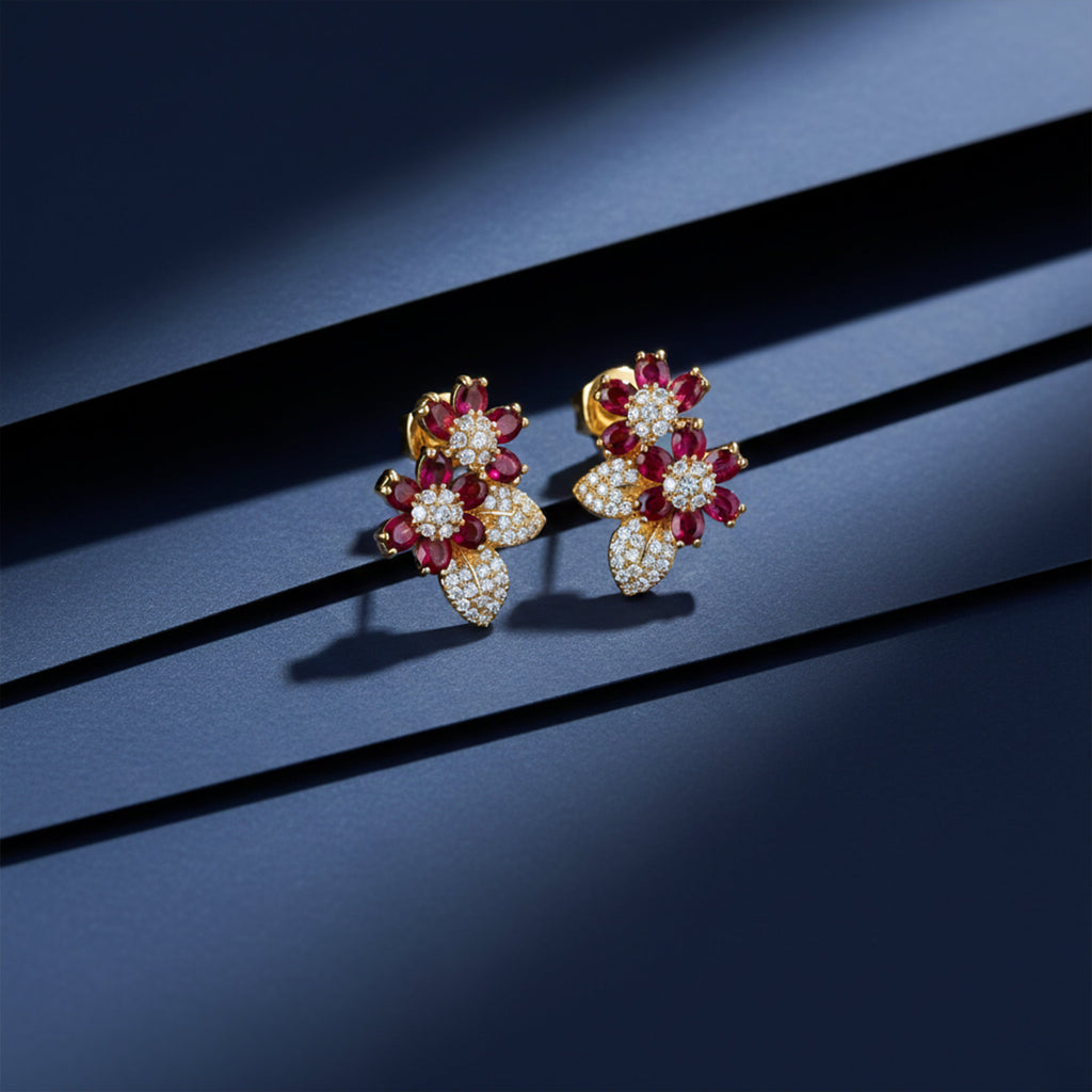 Red Floral Crystal Earrings GWE -131