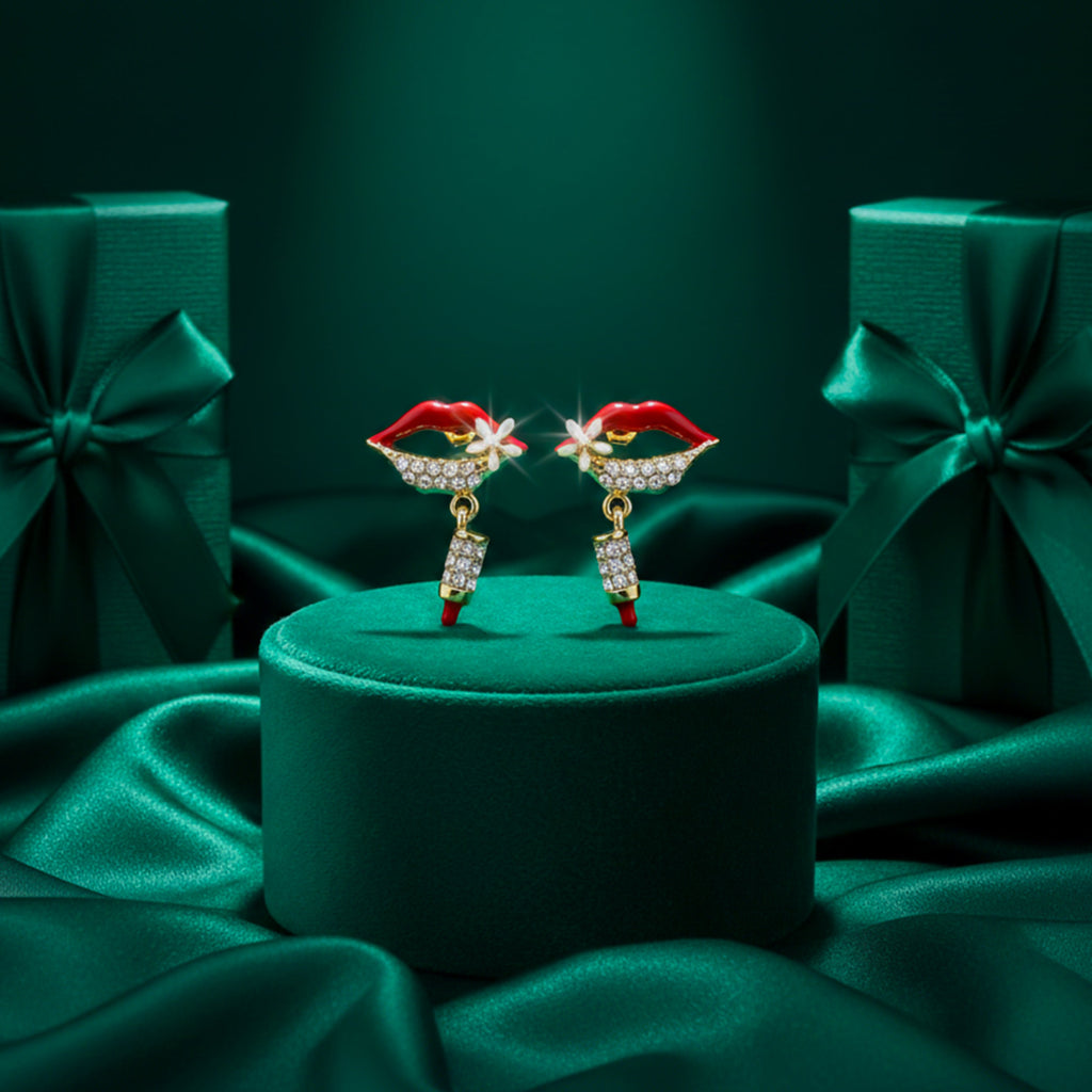 Red Lips Crystal Drop Earrings GWE -98