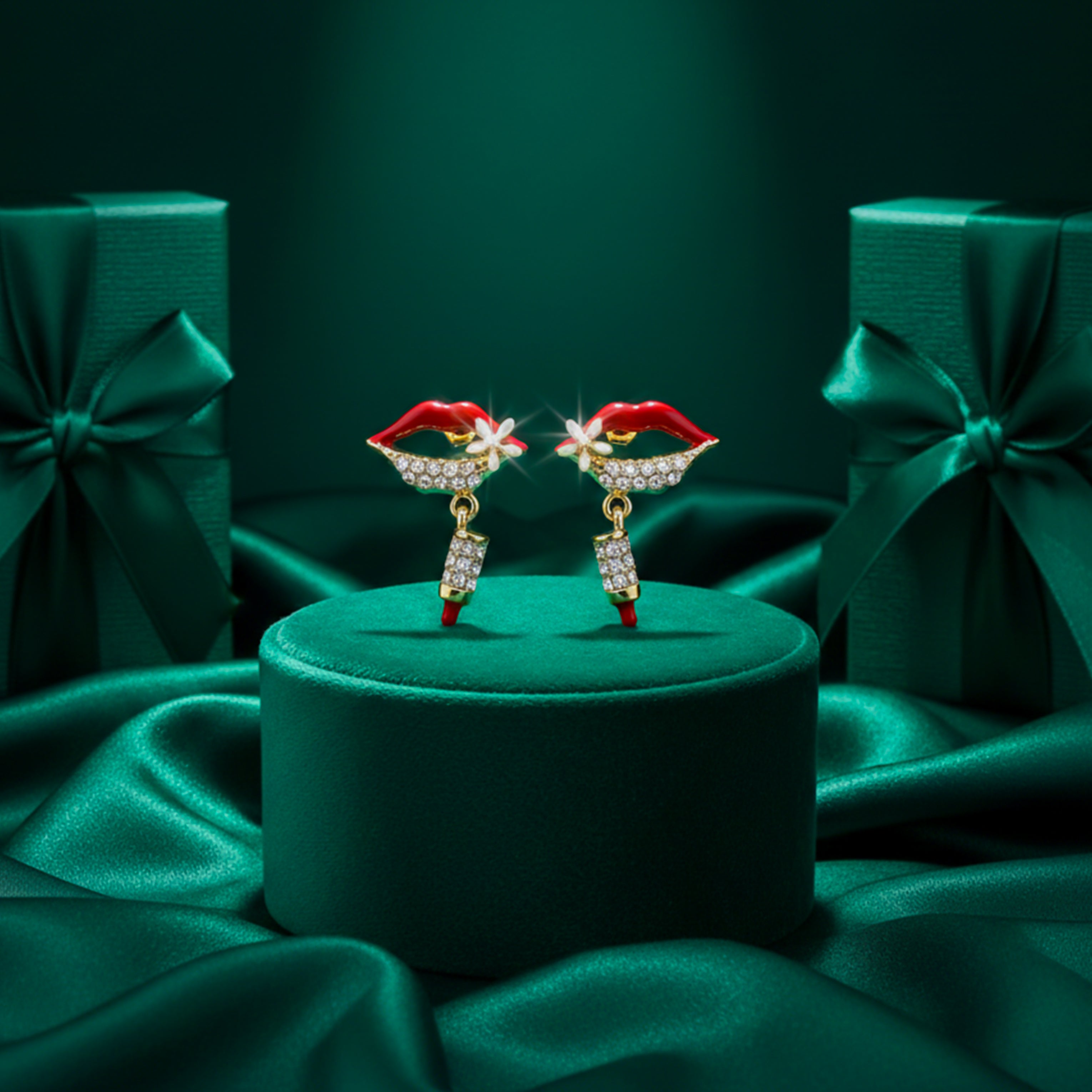 Red Lips Crystal Drop Earrings GWE -98