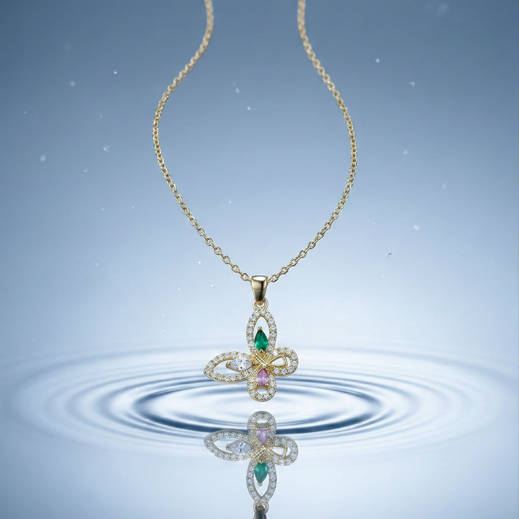 Multicolor Butterfly CZ Gold Necklace GWN -137