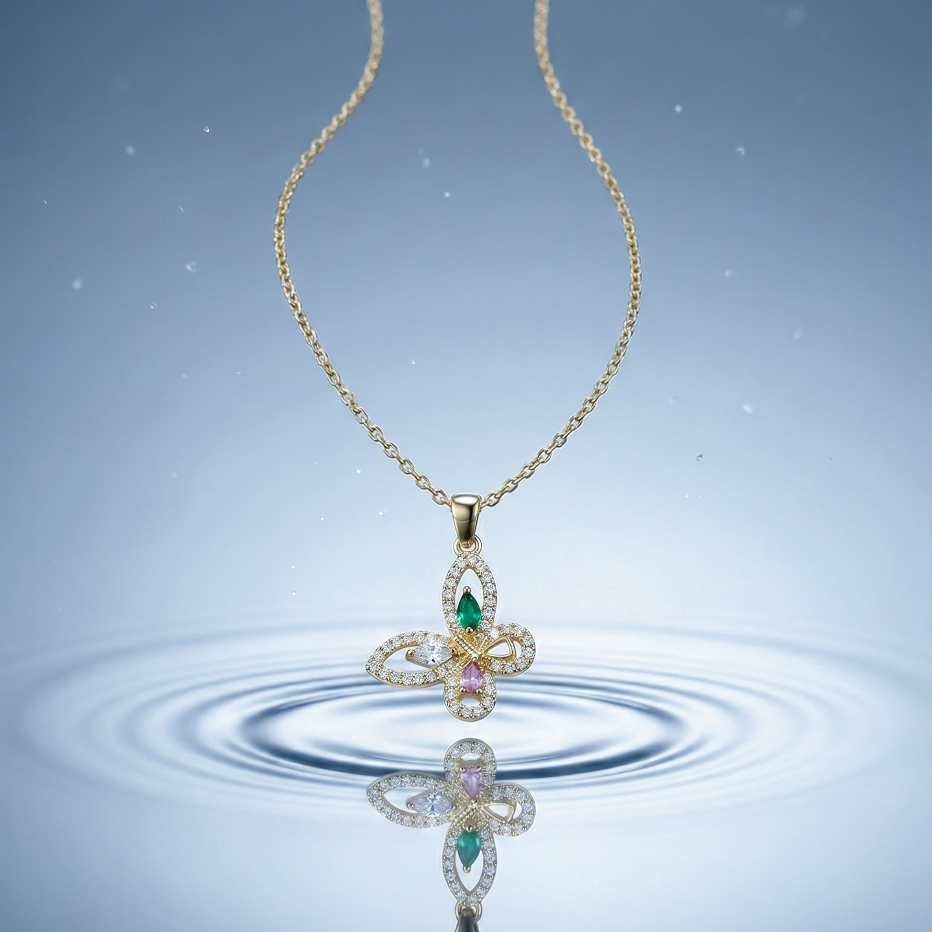 Multicolor Butterfly CZ Gold Necklace GWN -137
