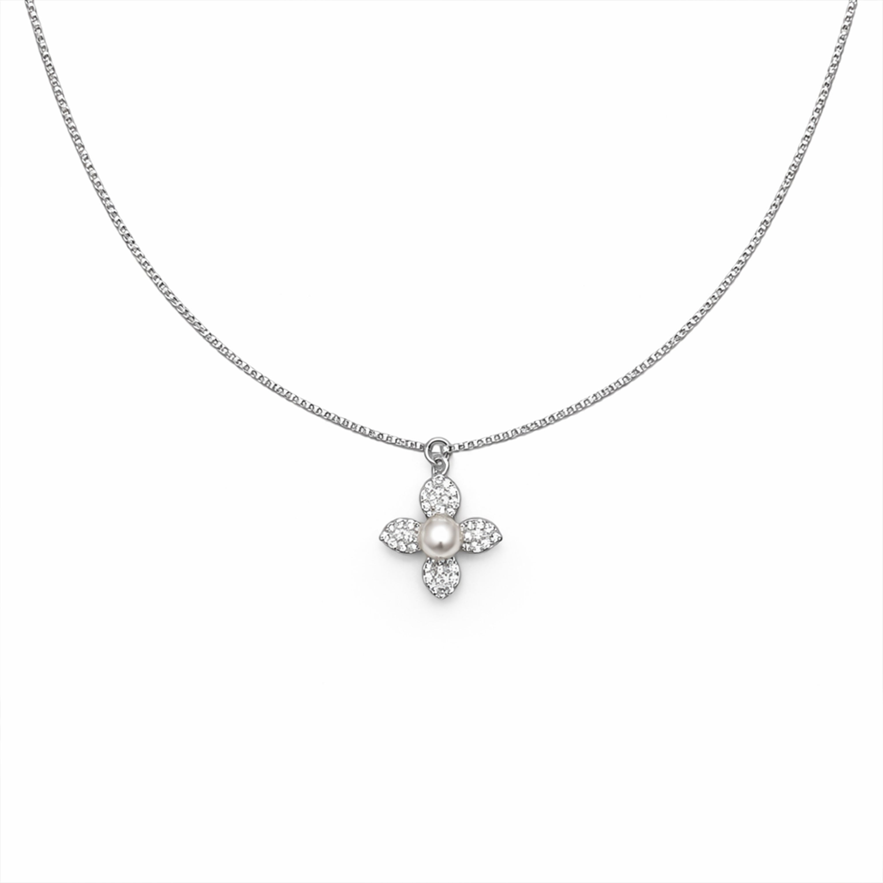 Silver Pearl Blossom Charm Necklace GWN -54