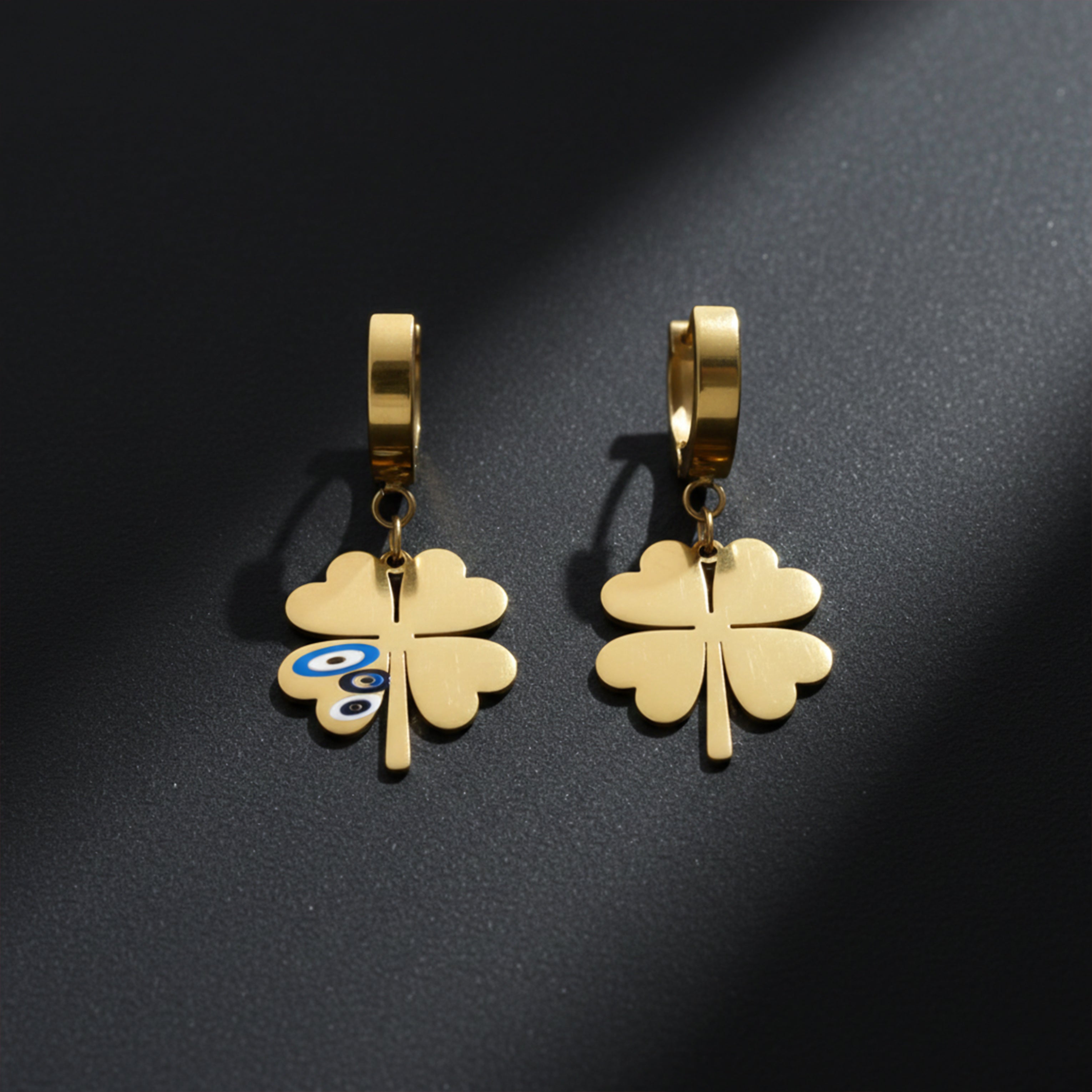 Golden Evil Eye Clover Earrings GWE -82