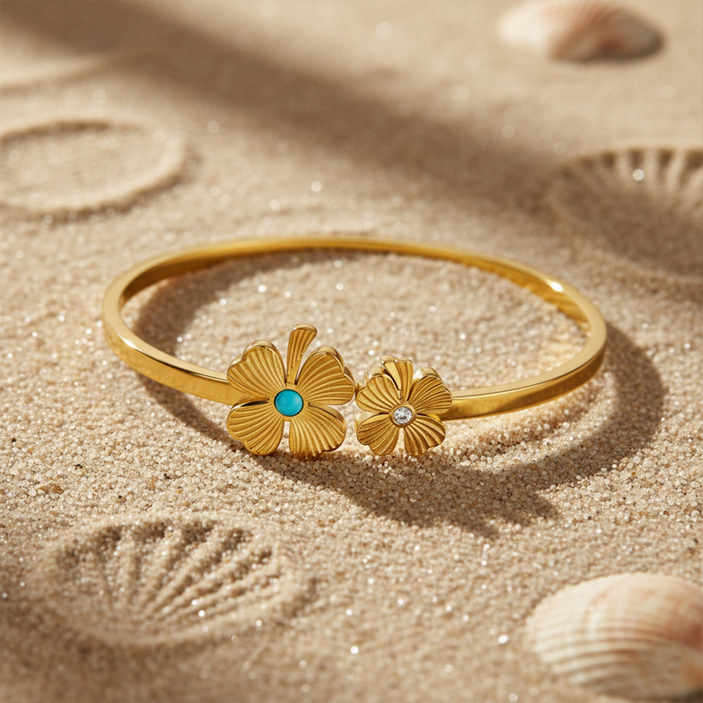 Golden Dual Floral Charm Bracelet GWK -24