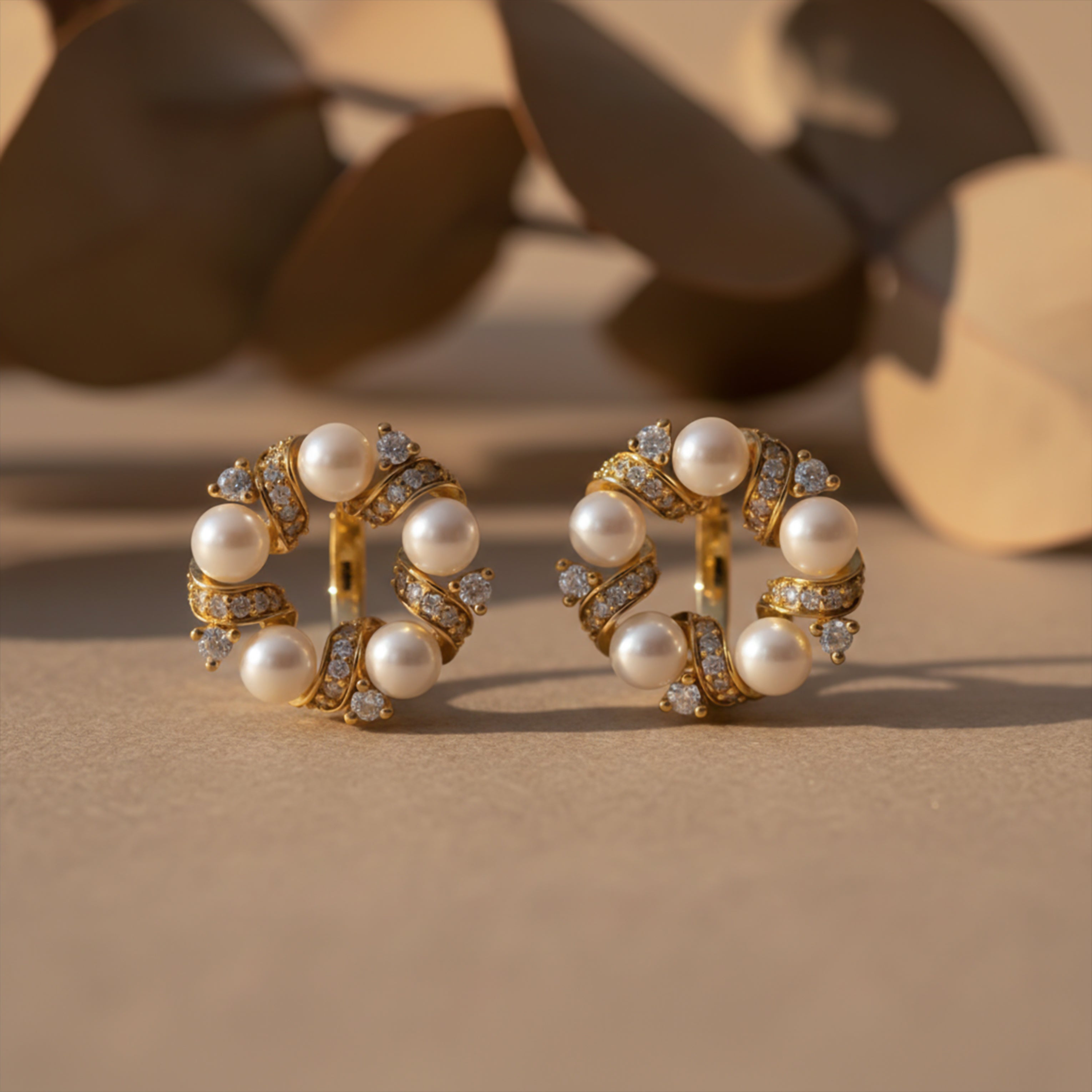 Pearl & Crystal Circle Stud Earrings GWE -165