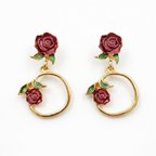 Rose Floral Hoop Drop Earrings GWE -175