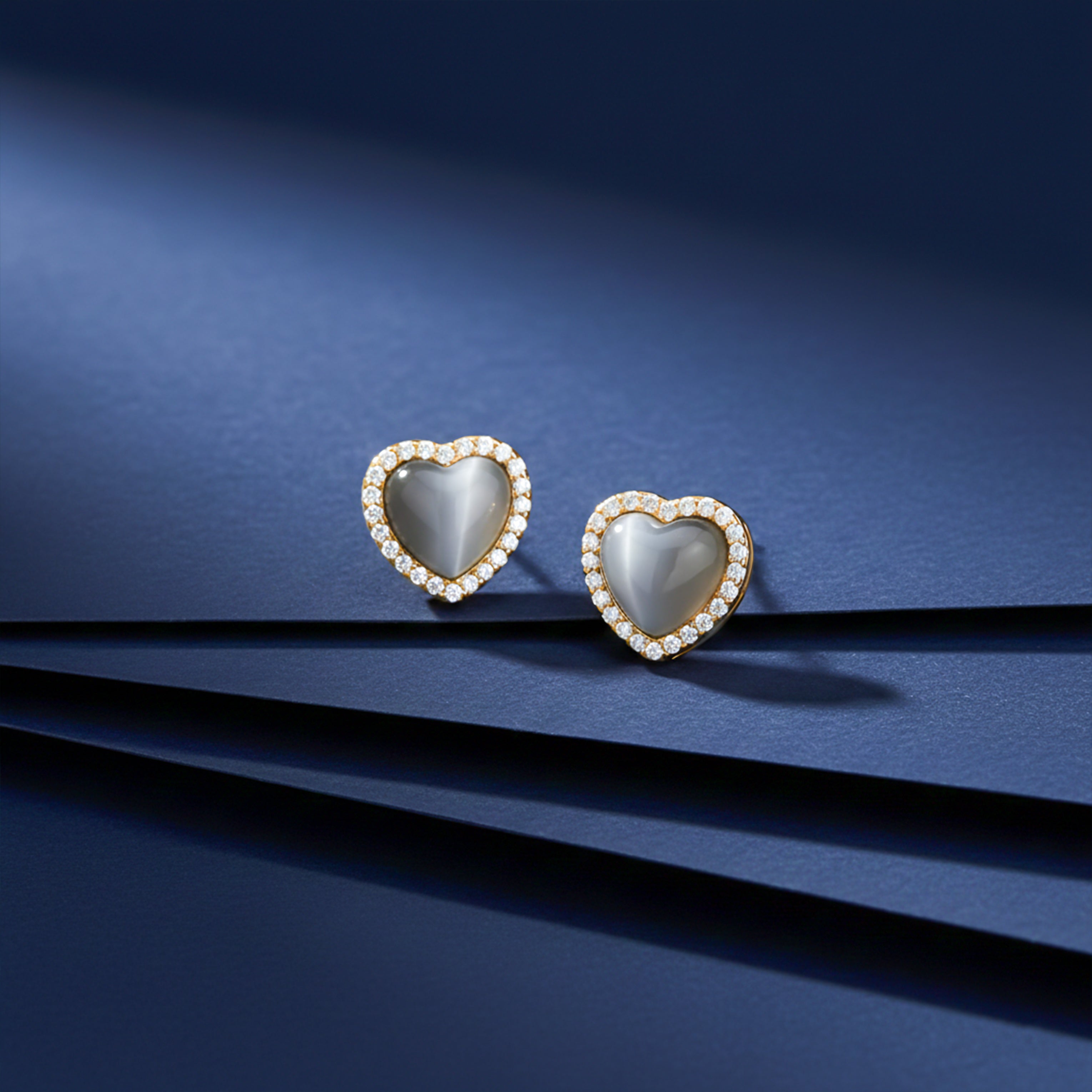 Grey Heart Halo Stud Earrings GWE -93