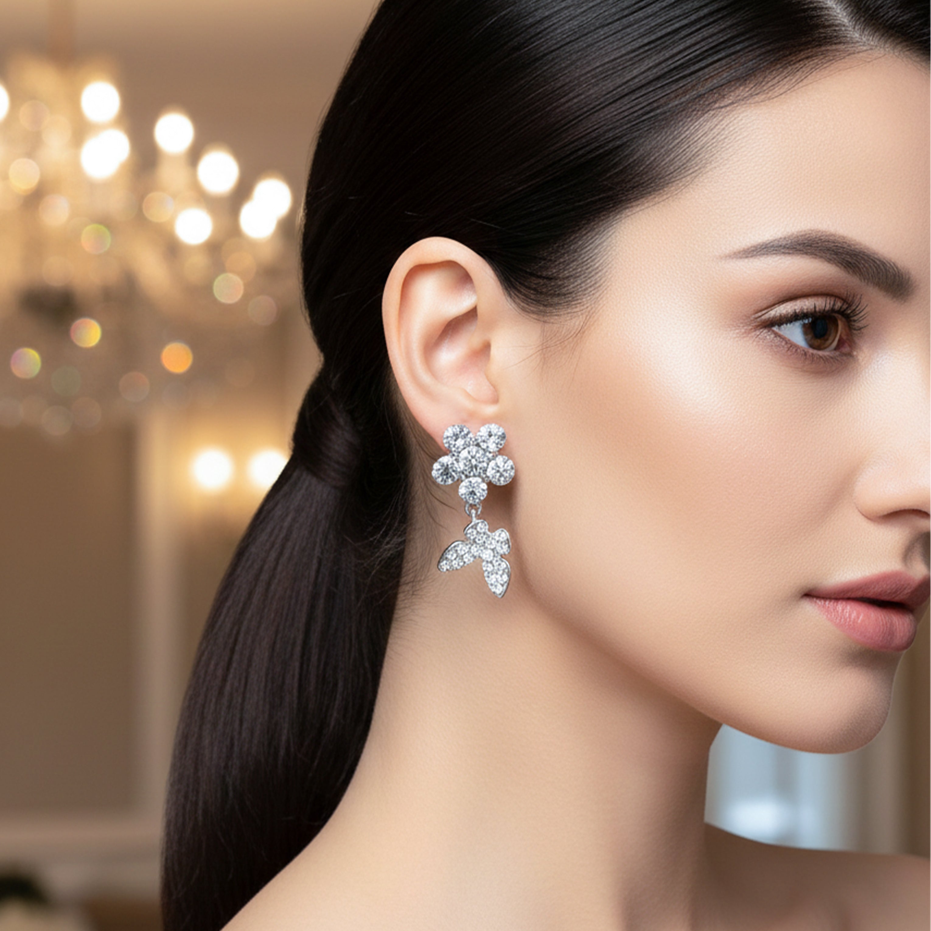 Floral Sparkle Drop Earrings GWE -106