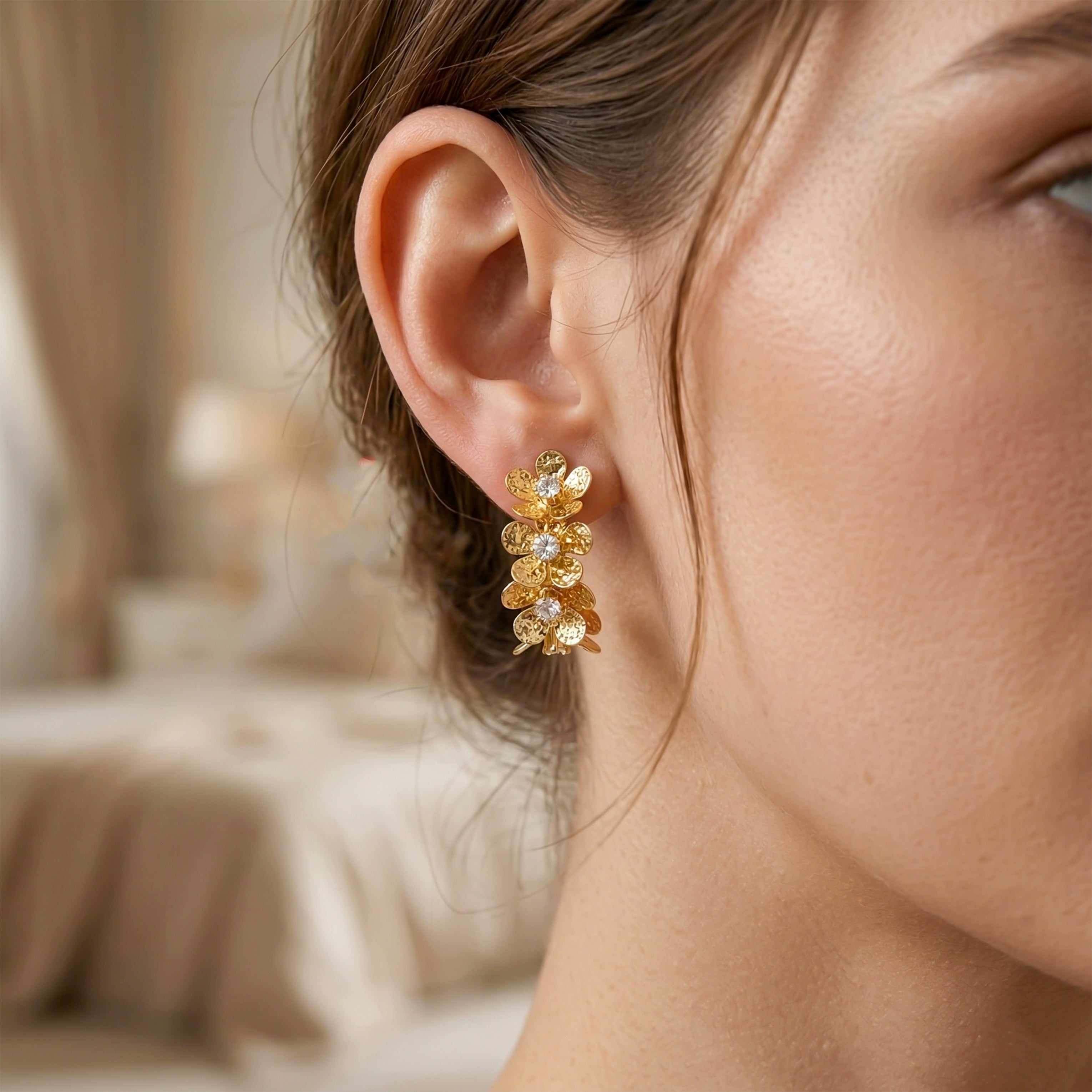 Golden Floral Cluster Earrings GWE -129