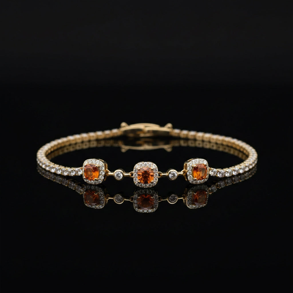 Orange Halo Crystal Tennis Bracelet GWB -94