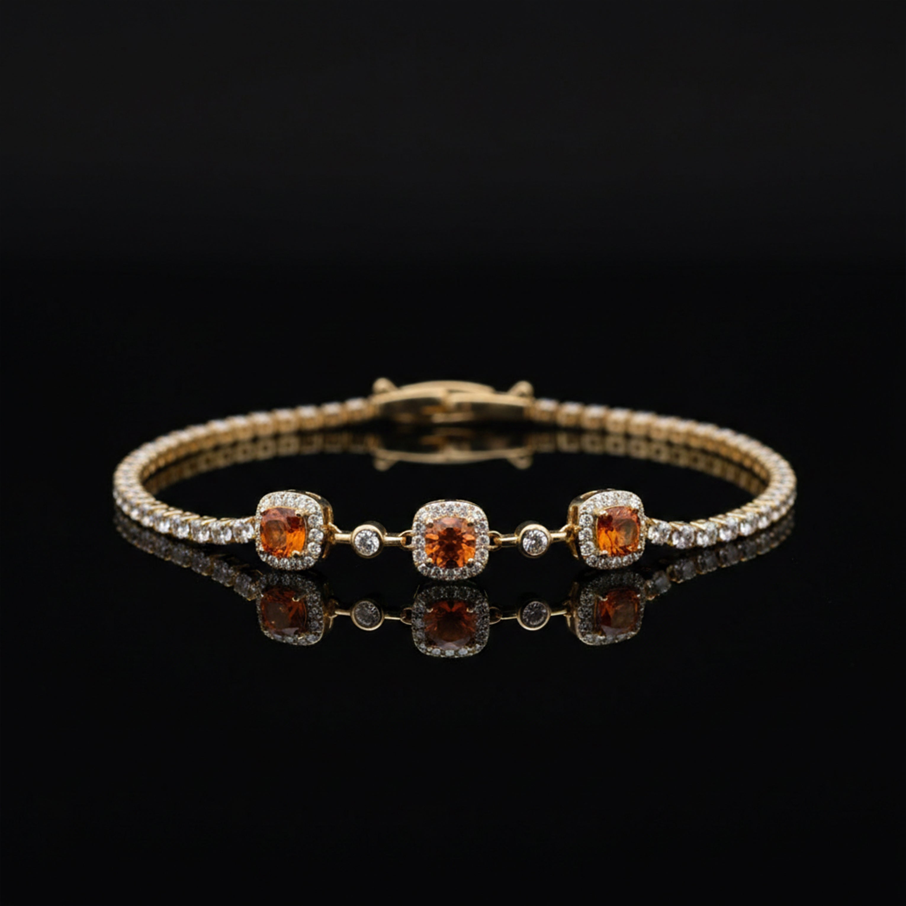 Orange Halo Crystal Tennis Bracelet GWB -94
