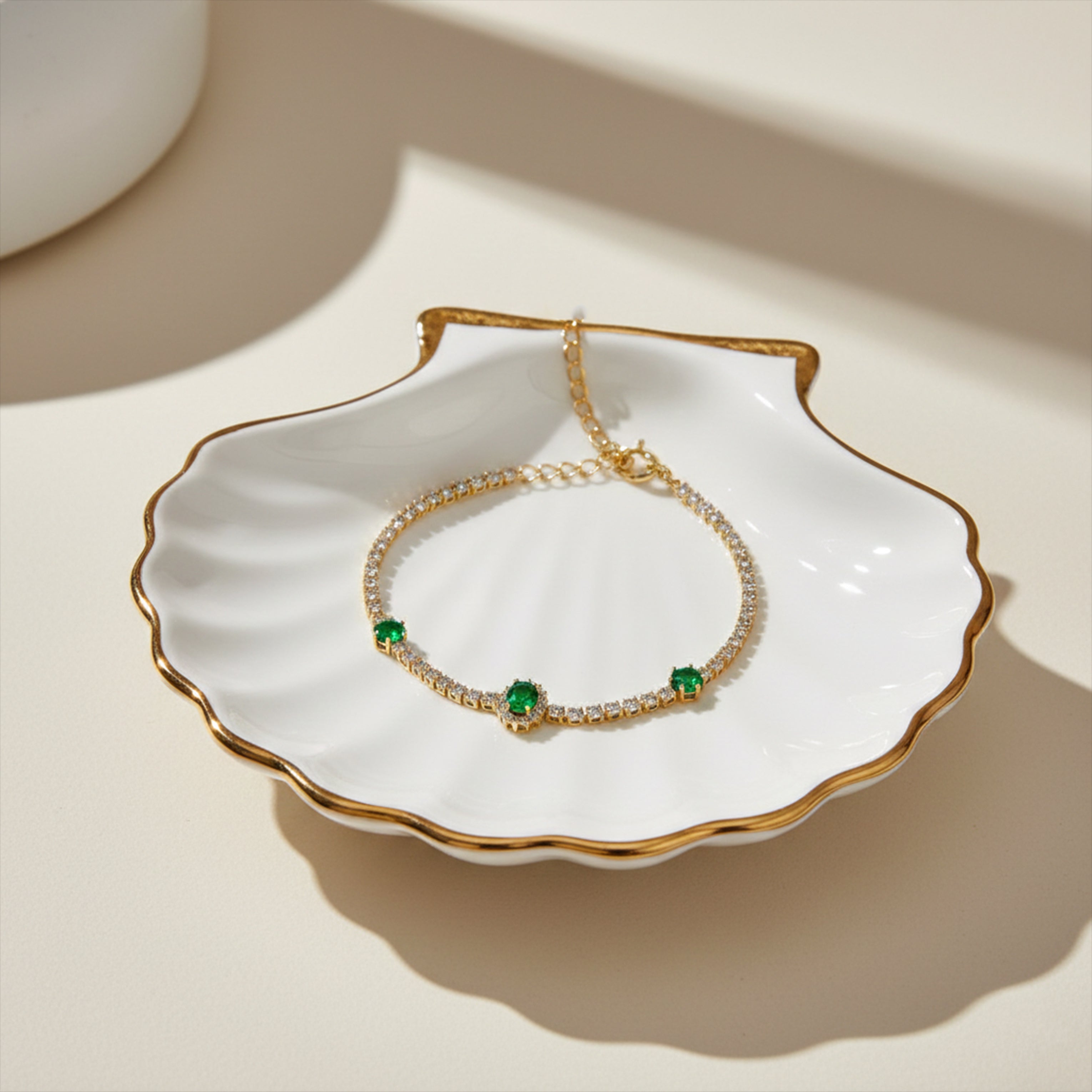 Gold Emerald Halo Tennis Bracelet GWB -104
