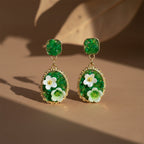 Green Floral Oval Drop Earrings GWE -205