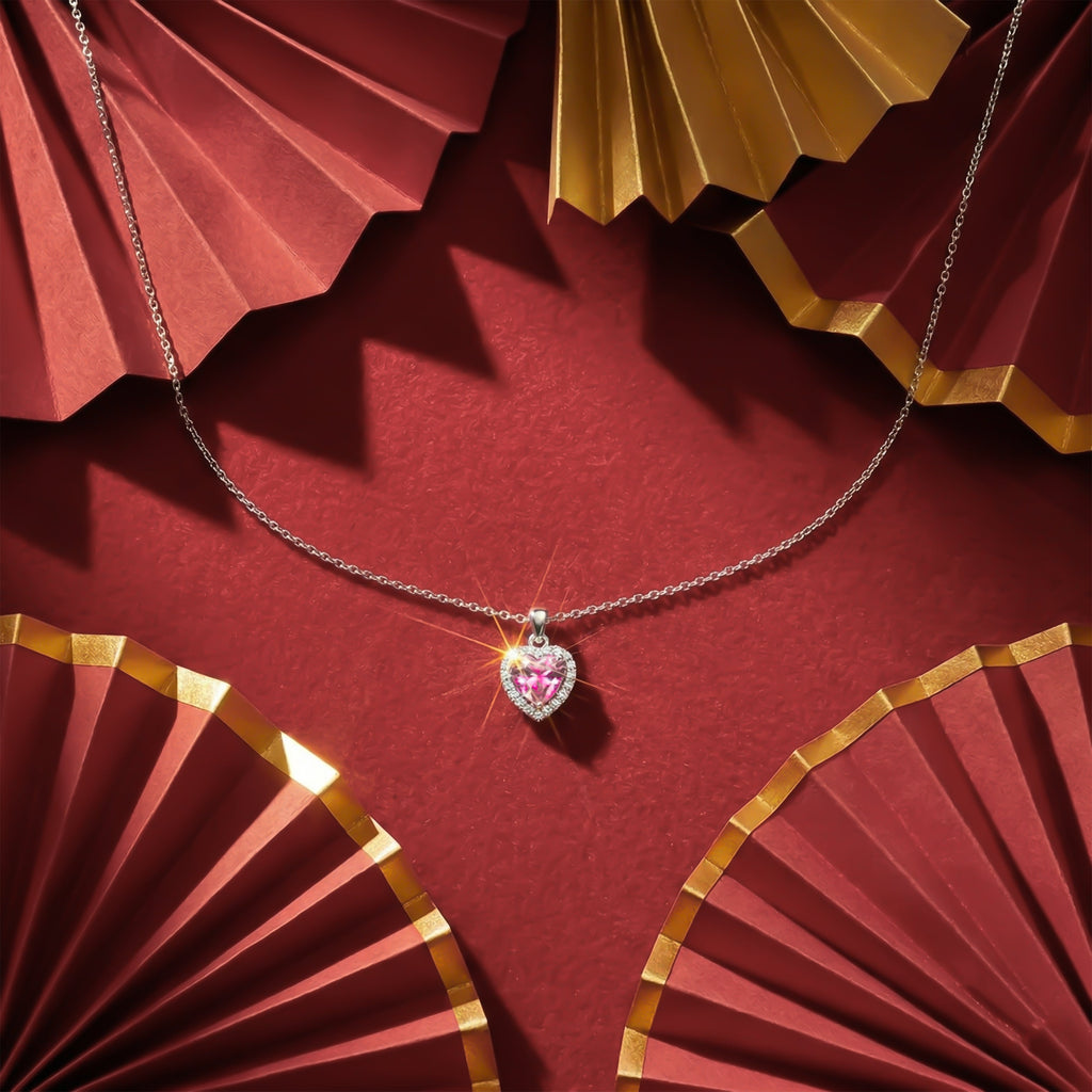Pink Heart Halo Pendant Necklace GWN -93