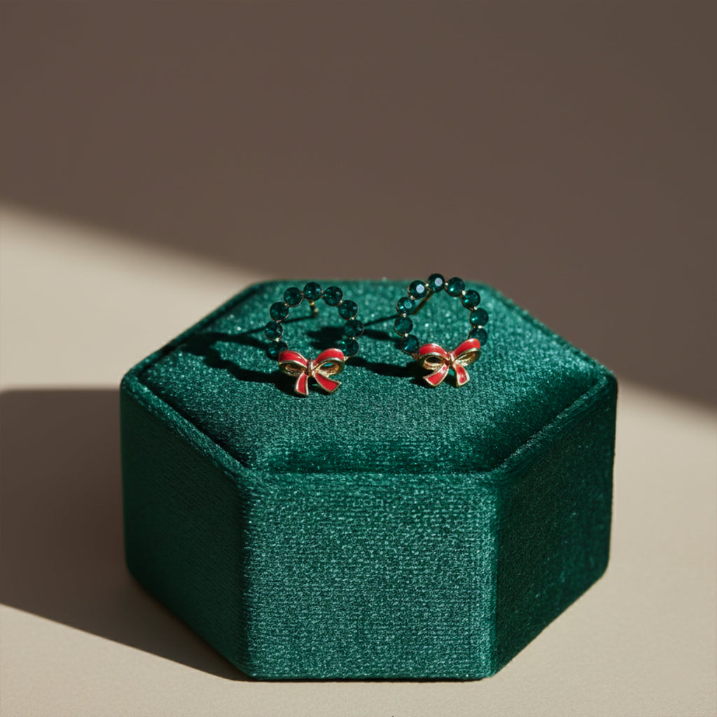 Emerald Wreath Bow Stud Earrings GWE -118