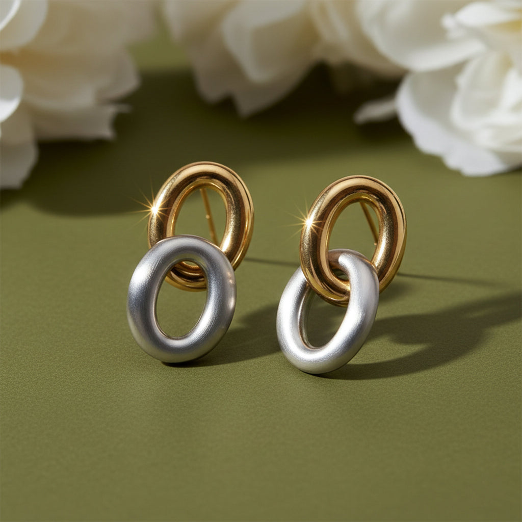 Dual Orbit Two-Tone Link Stud Earrings GWE -55