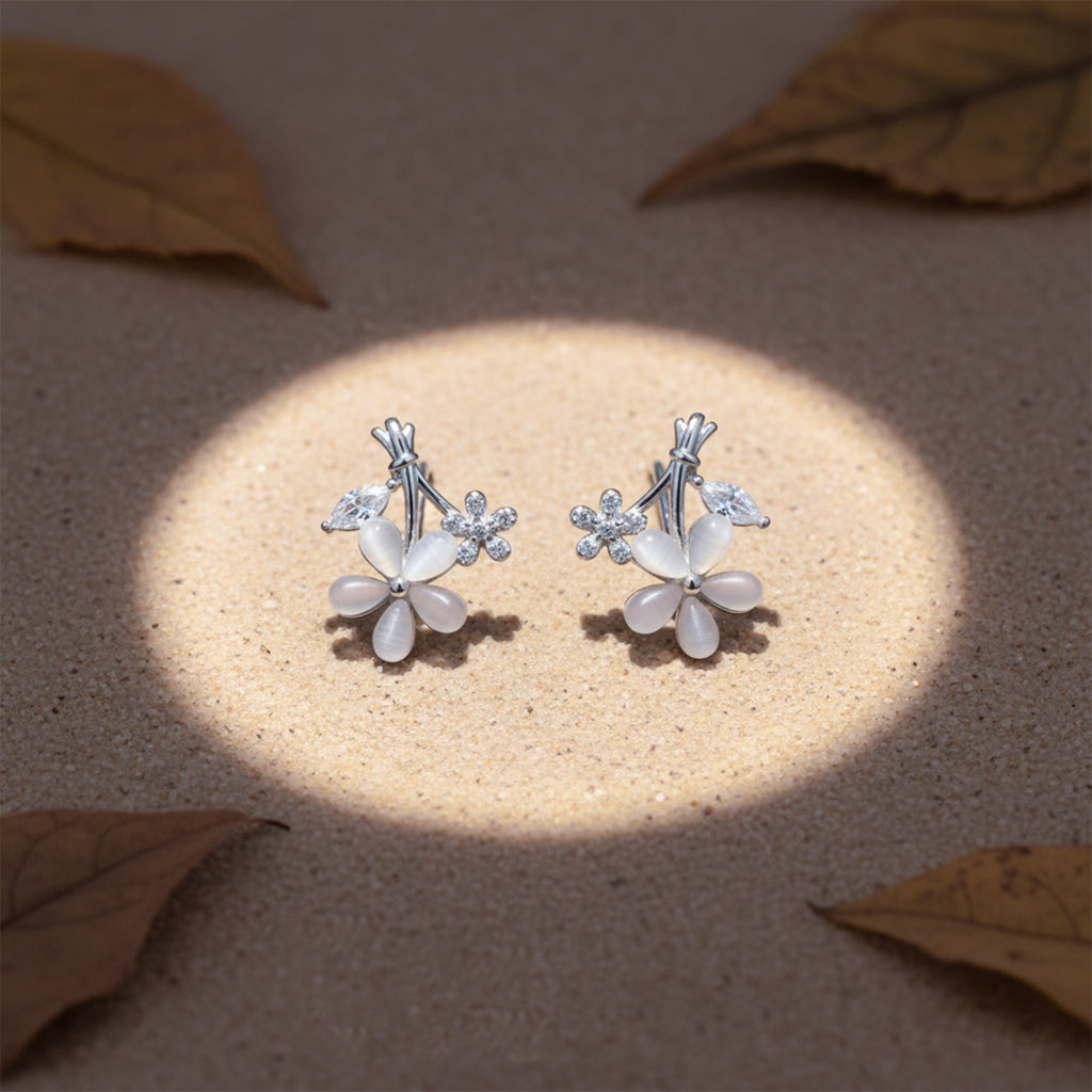 Silver Blossom Floral Stud Earrings GWE -111