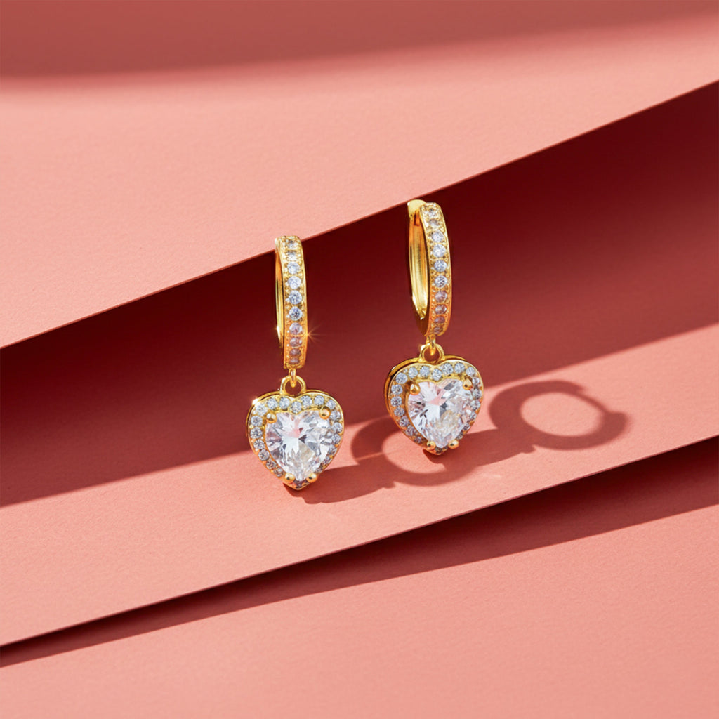 Crystal Heart Drop Hoop Earrings GWE -76