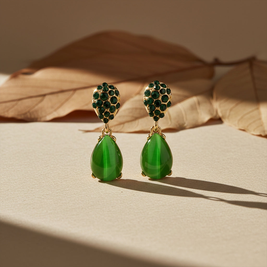 Green Crystal Teardrop Earrings GWE -222