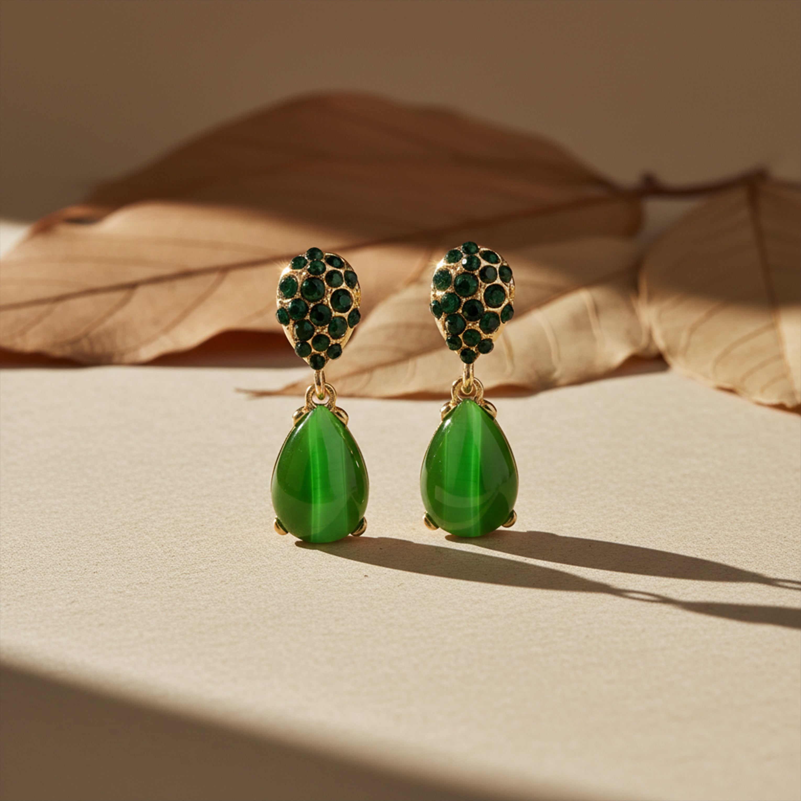 Green Crystal Teardrop Earrings GWE -222