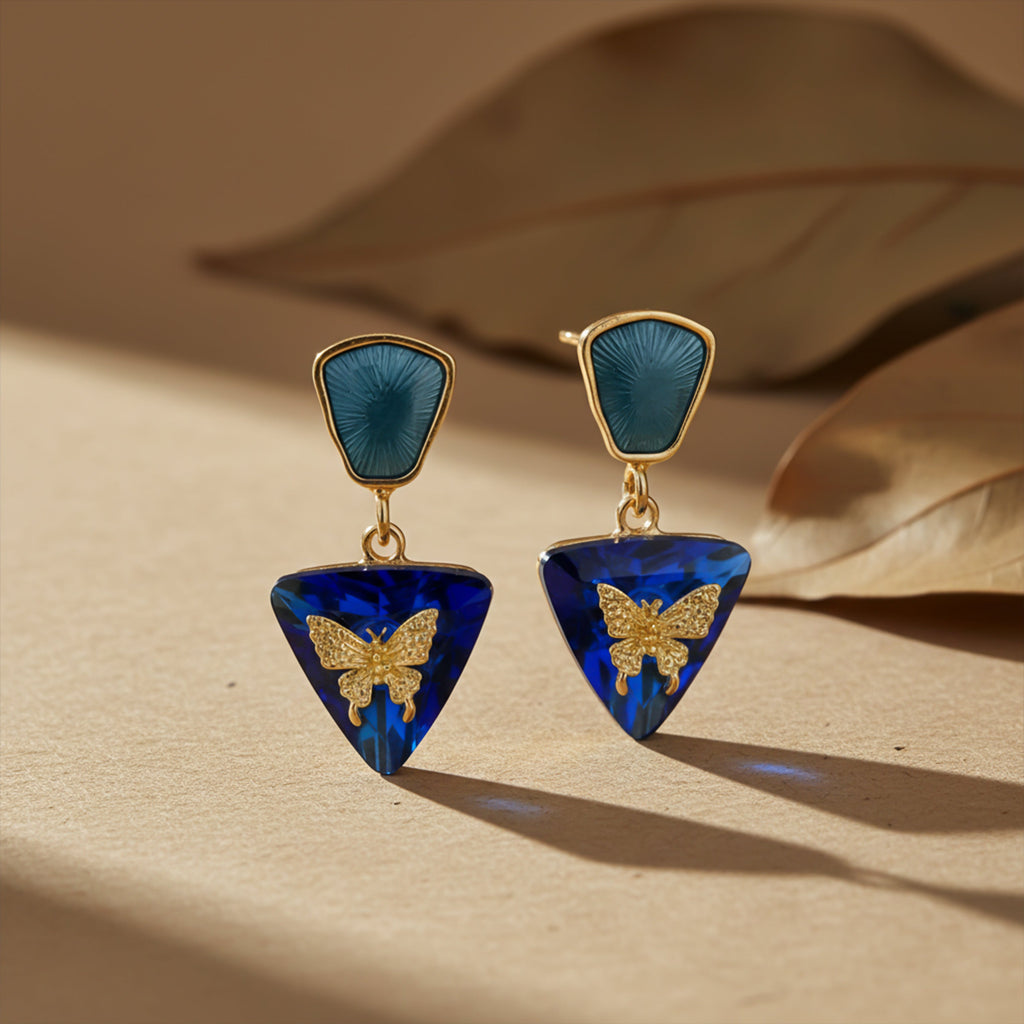Blue Butterfly Crystal Earrings GWE -223